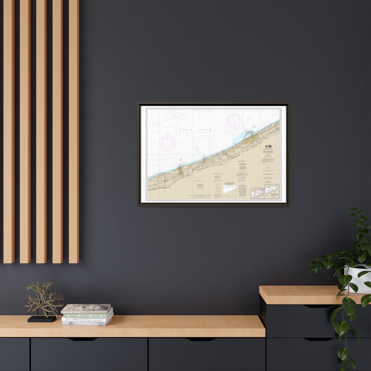 Chart 14828 Erie to Geneva - NOAA Nautical Chart Floating Frame Canvas | 30" x 20" | 36" x 24" | 48" x 32" - Espresso context-2