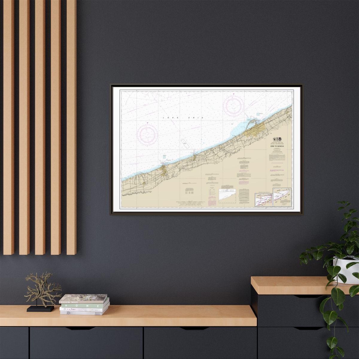 Chart 14828 Erie to Geneva - NOAA Nautical Chart Floating Frame Canvas | 30" x 20" | 36" x 24" | 48" x 32" - Espresso context-2