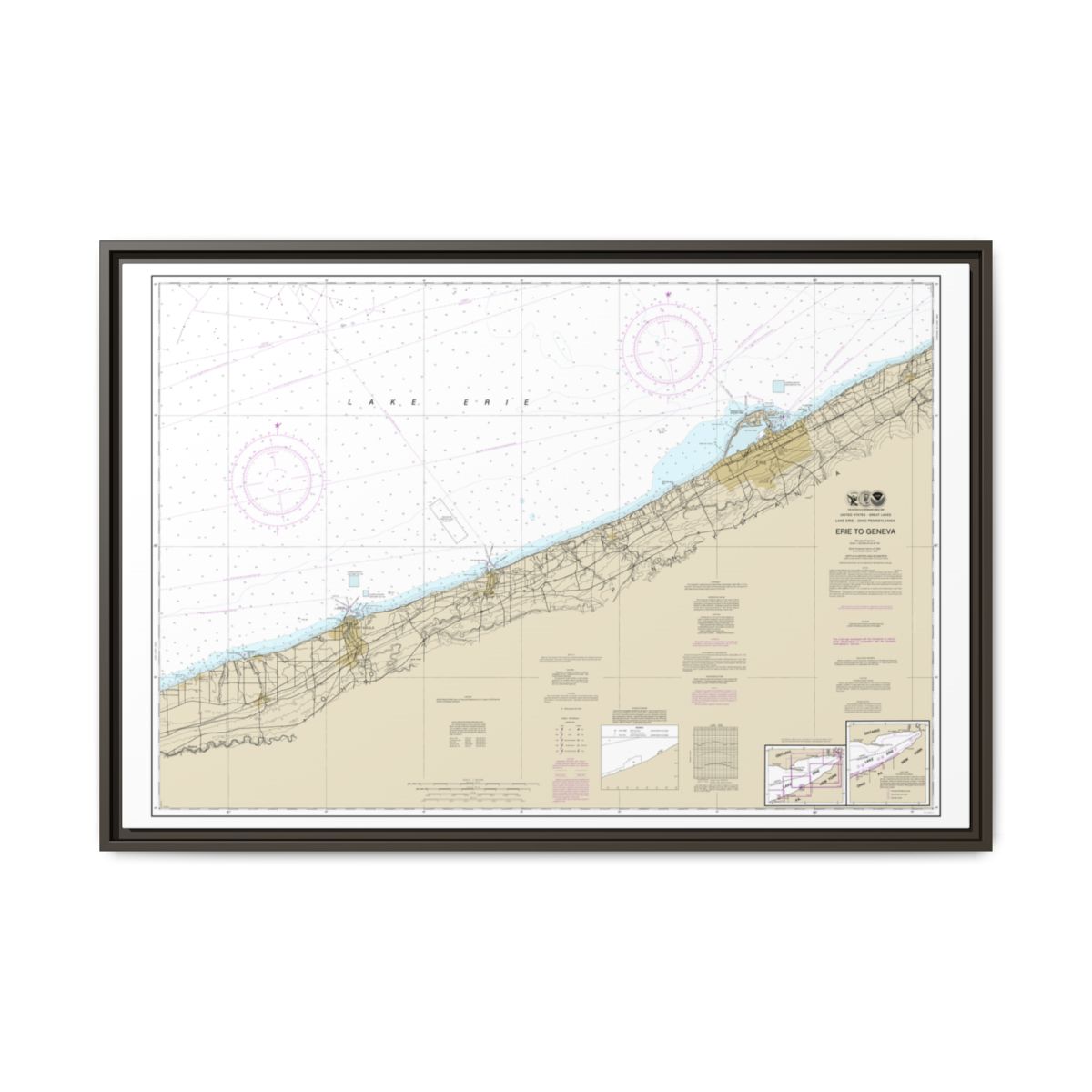Chart 14828 Erie to Geneva - NOAA Nautical Chart Floating Frame Canvas | 30" x 20" | 36" x 24" | 48" x 32" - Espresso front