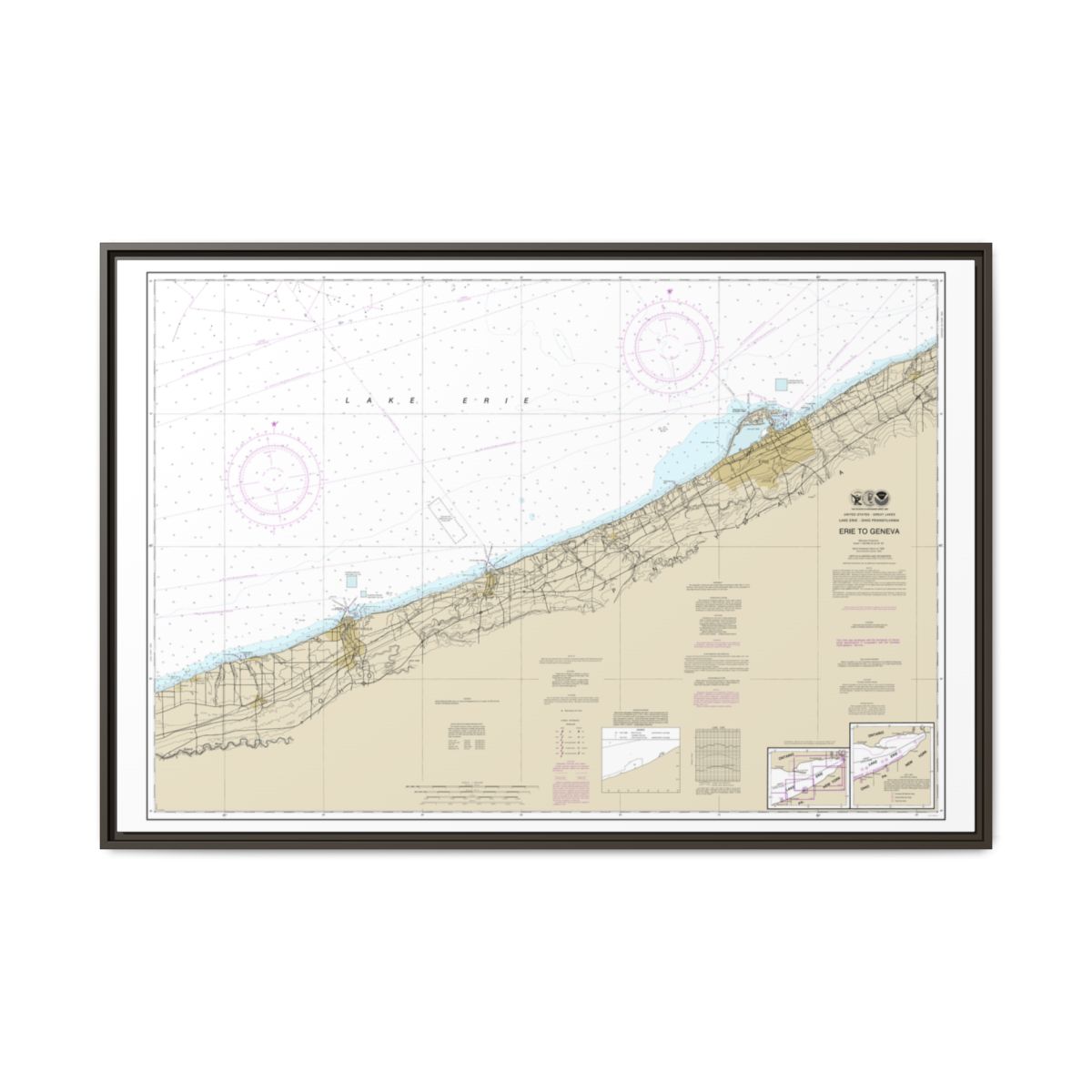 Chart 14828 Erie to Geneva - NOAA Nautical Chart Floating Frame Canvas | 30" x 20" | 36" x 24" | 48" x 32" - Espresso front