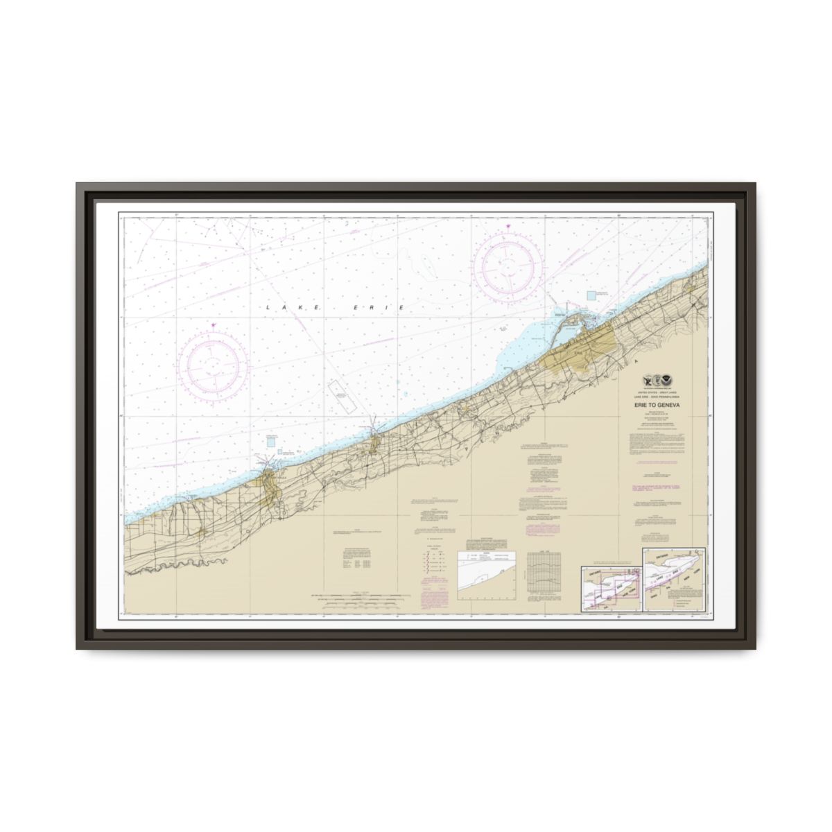Chart 14828 Erie to Geneva - NOAA Nautical Chart Floating Frame Canvas | 30" x 20" | 36" x 24" | 48" x 32" - Espresso front