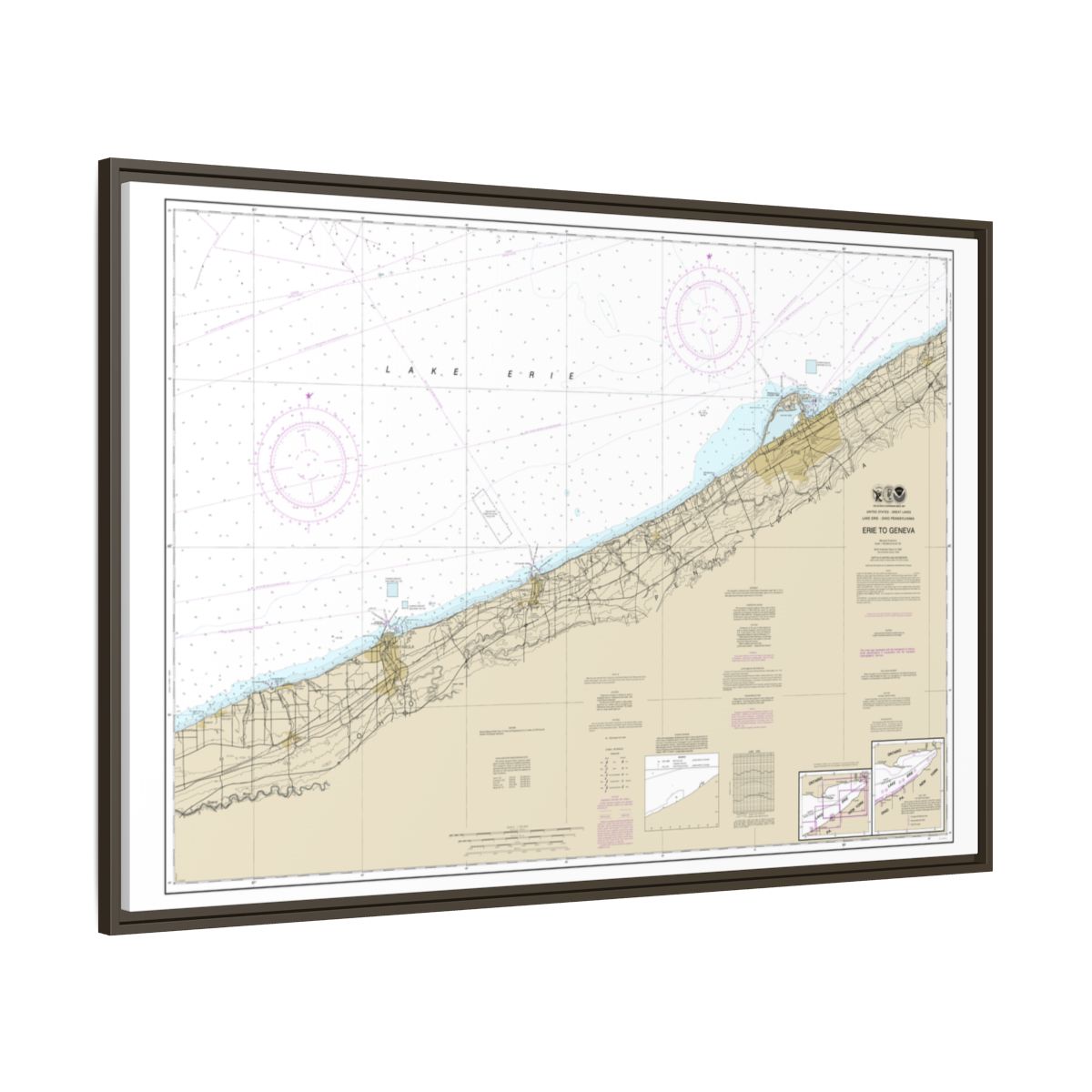 Chart 14828 Erie to Geneva - NOAA Nautical Chart Floating Frame Canvas | 30" x 20" | 36" x 24" | 48" x 32" - Espresso side