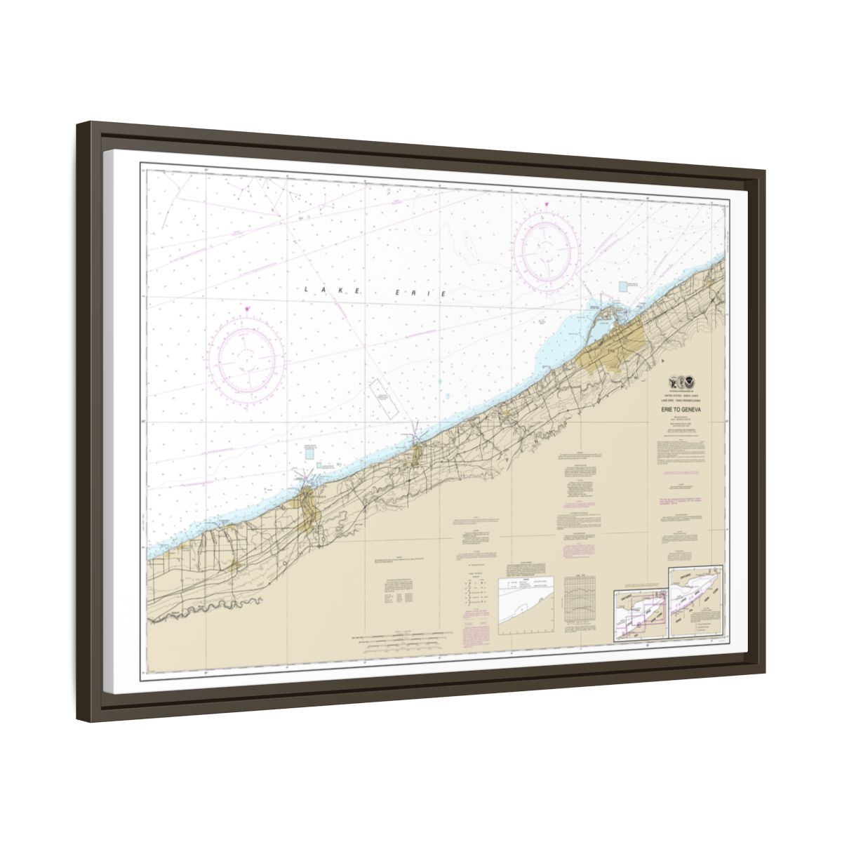 Chart 14828 Erie to Geneva - NOAA Nautical Chart Floating Frame Canvas | 30" x 20" | 36" x 24" | 48" x 32" - Espresso side