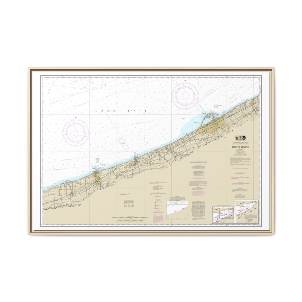 Chart 14828 Erie to Geneva - NOAA Nautical Chart Floating Frame Canvas | 30" x 20" | 36" x 24" | 48" x 32" - Natural front