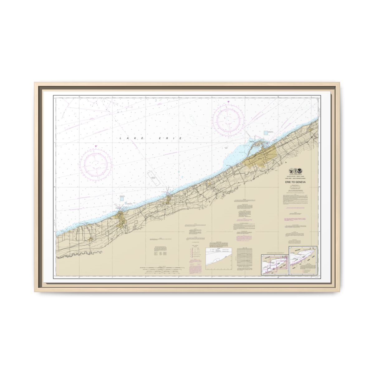 Chart 14828 Erie to Geneva - NOAA Nautical Chart Floating Frame Canvas | 30" x 20" | 36" x 24" | 48" x 32" - Natural front