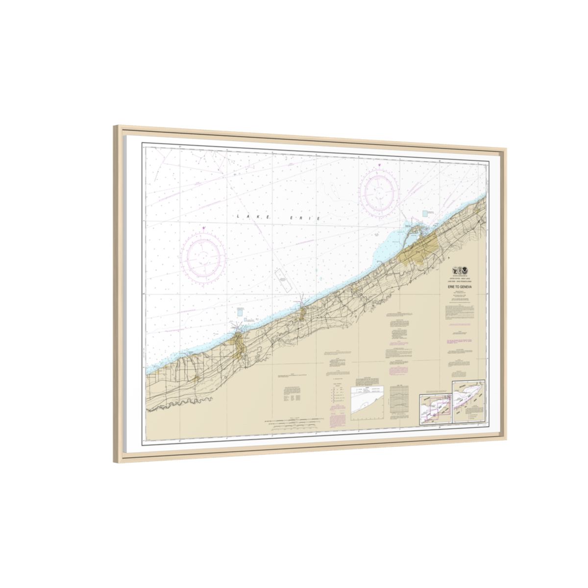 Chart 14828 Erie to Geneva - NOAA Nautical Chart Floating Frame Canvas | 30" x 20" | 36" x 24" | 48" x 32" - Natural side