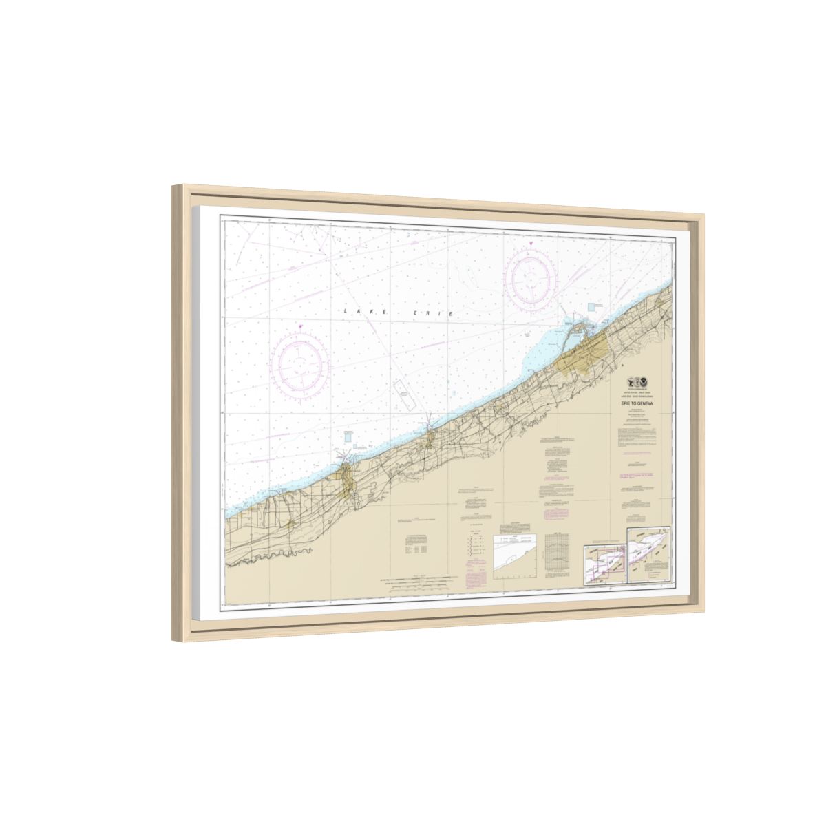 Chart 14828 Erie to Geneva - NOAA Nautical Chart Floating Frame Canvas | 30" x 20" | 36" x 24" | 48" x 32" - Natural side