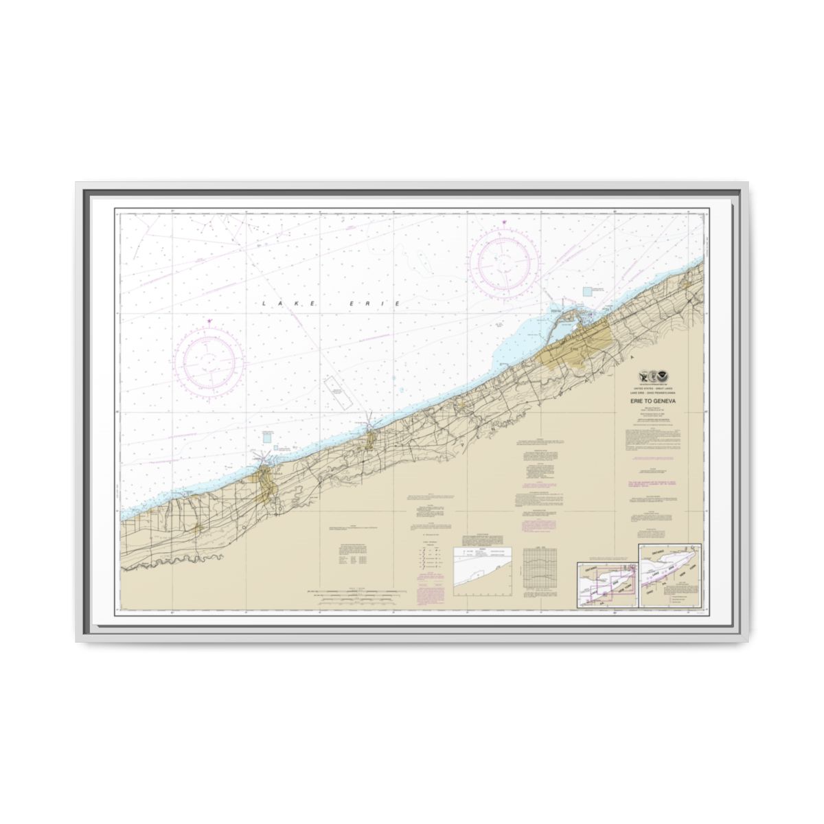 Chart 14828 Erie to Geneva - NOAA Nautical Chart Floating Frame Canvas | 30" x 20" | 36" x 24" | 48" x 32" - White front