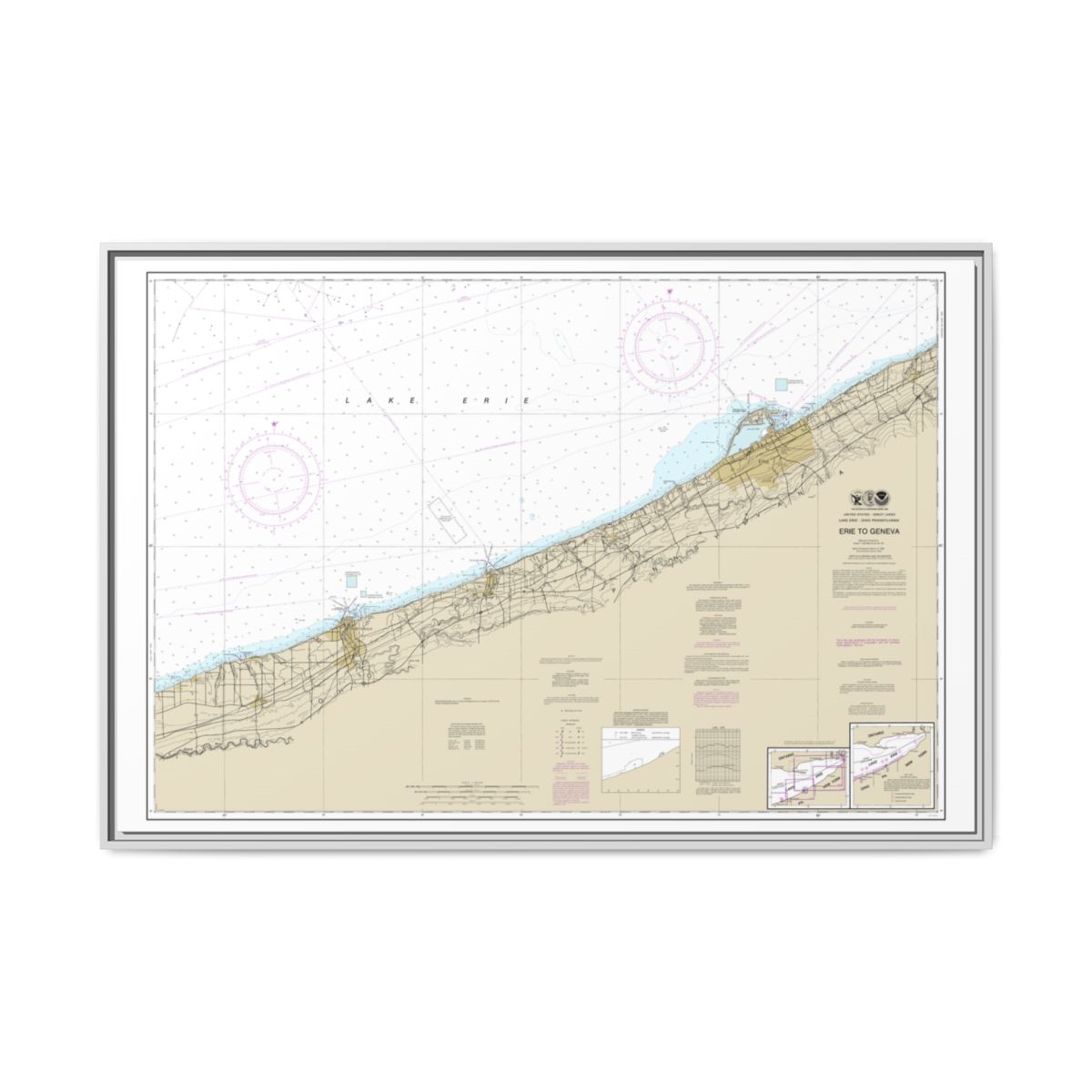 Chart 14828 Erie to Geneva - NOAA Nautical Chart Floating Frame Canvas | 30" x 20" | 36" x 24" | 48" x 32" - White front