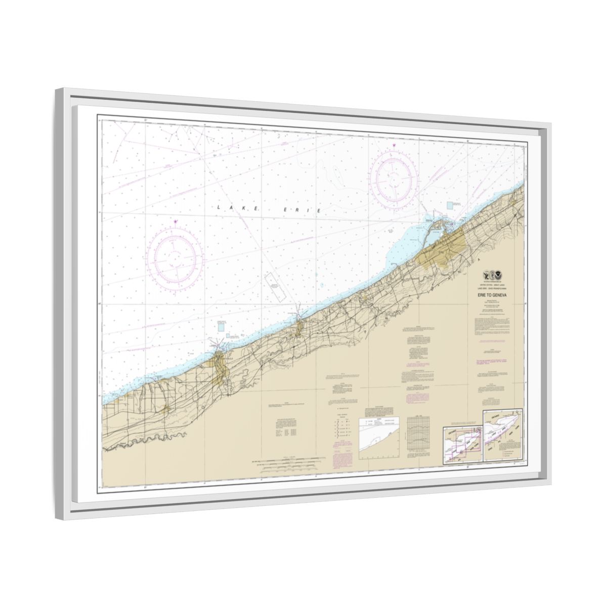Chart 14828 Erie to Geneva - NOAA Nautical Chart Floating Frame Canvas | 30" x 20" | 36" x 24" | 48" x 32" - White side