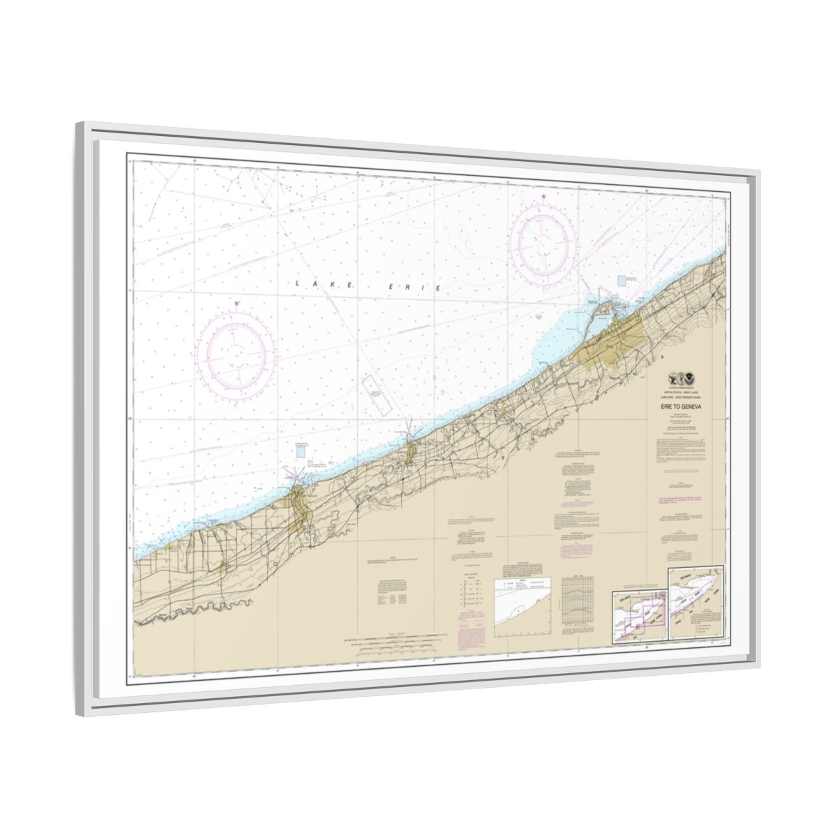 Chart 14828 Erie to Geneva - NOAA Nautical Chart Floating Frame Canvas | 30" x 20" | 36" x 24" | 48" x 32" - White side