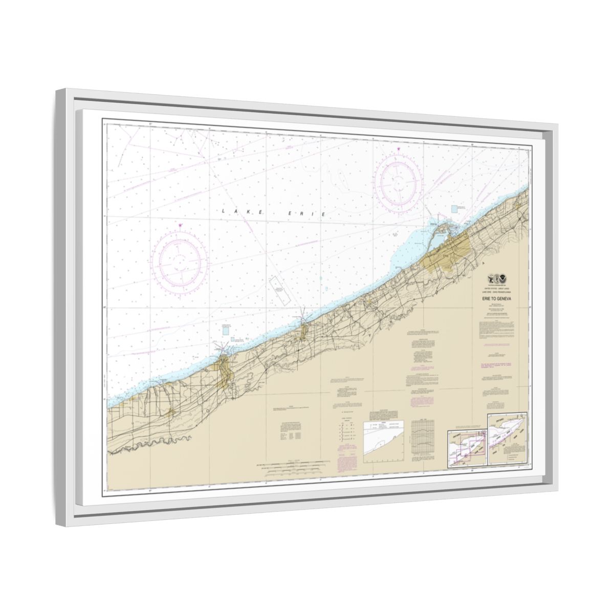 Chart 14828 Erie to Geneva - NOAA Nautical Chart Floating Frame Canvas | 30" x 20" | 36" x 24" | 48" x 32" - White side