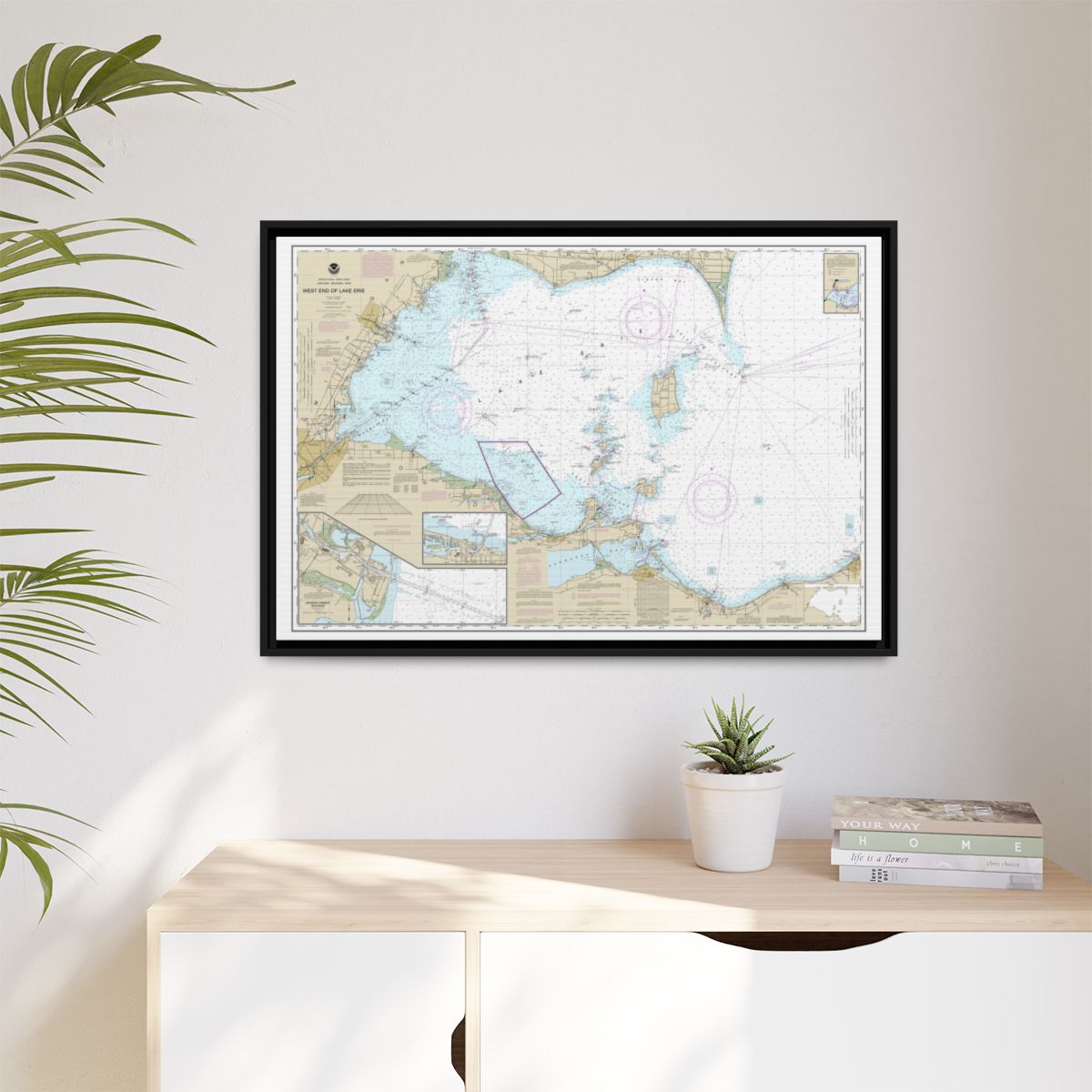 Chart 14830 West End of Lake Erie; Port Clinton Harbor; Monroe Harbor; Lorain to Detroit River; Vermilion - NOAA Nautical Chart Floating Frame Canvas | 30" x 20" | 36" x 24" | 48" x 32" - Black context-1