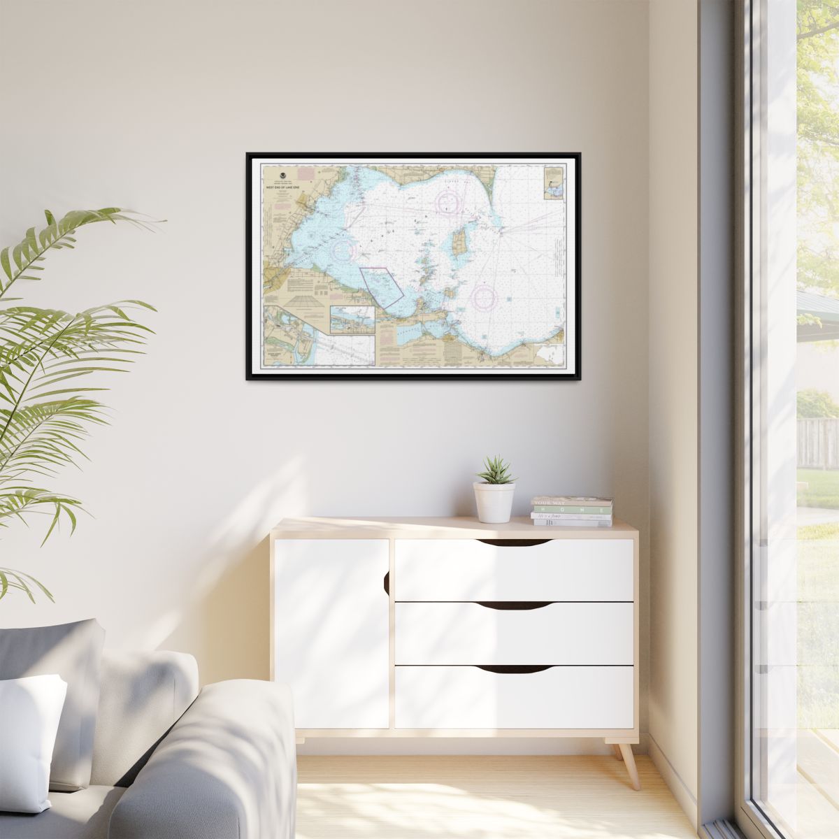 Chart 14830 West End of Lake Erie; Port Clinton Harbor; Monroe Harbor; Lorain to Detroit River; Vermilion - NOAA Nautical Chart Floating Frame Canvas | 30" x 20" | 36" x 24" | 48" x 32" - Black context-1