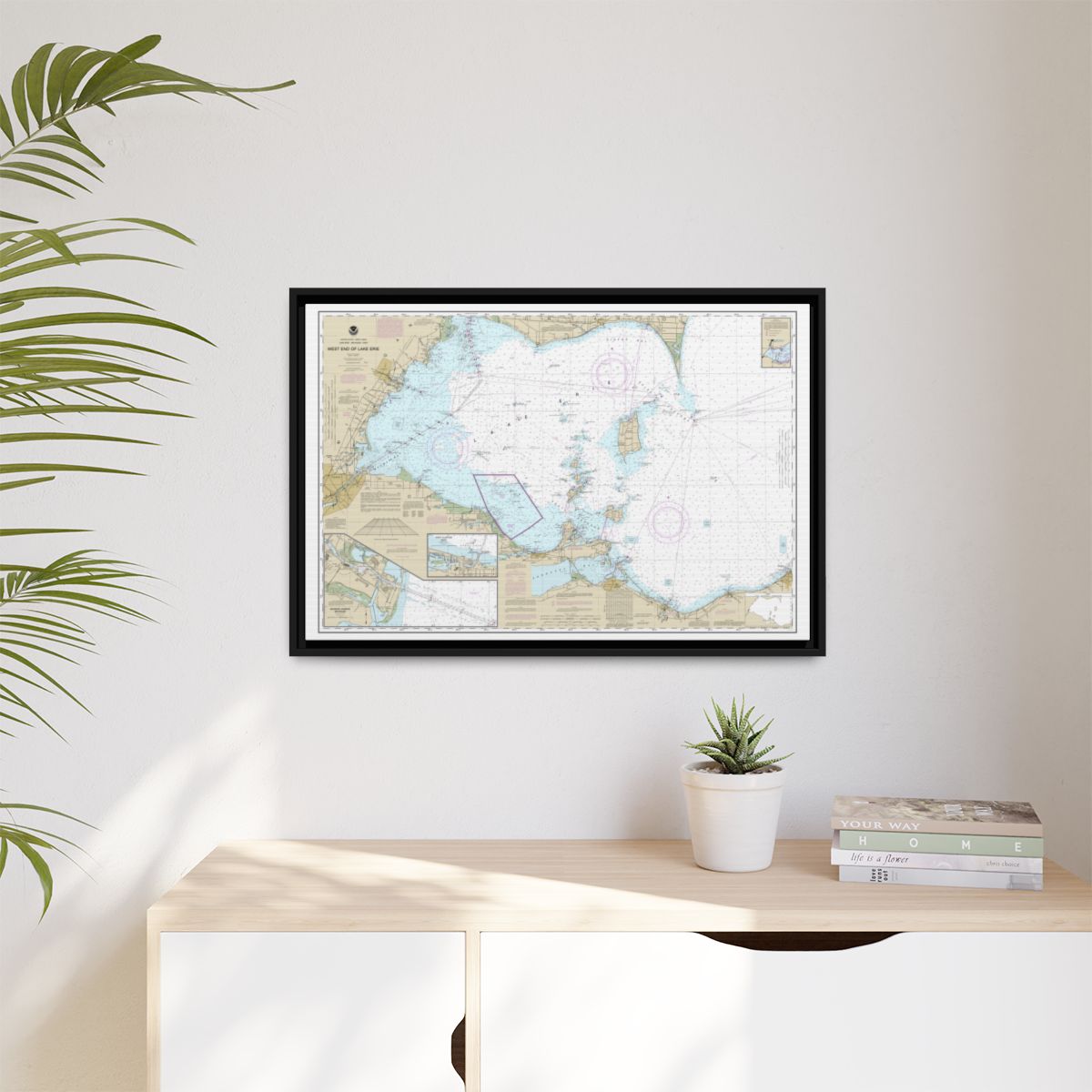 Chart 14830 West End of Lake Erie; Port Clinton Harbor; Monroe Harbor; Lorain to Detroit River; Vermilion - NOAA Nautical Chart Floating Frame Canvas | 30" x 20" | 36" x 24" | 48" x 32" - Black context-1