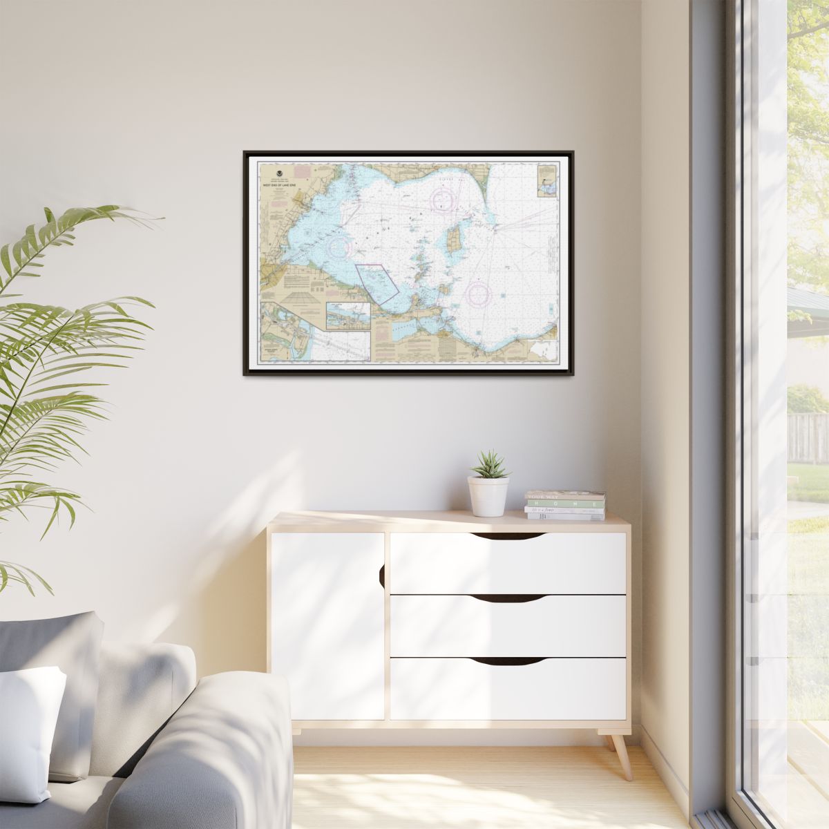 Chart 14830 West End of Lake Erie; Port Clinton Harbor; Monroe Harbor; Lorain to Detroit River; Vermilion - NOAA Nautical Chart Floating Frame Canvas | 30" x 20" | 36" x 24" | 48" x 32" - Espresso context-1