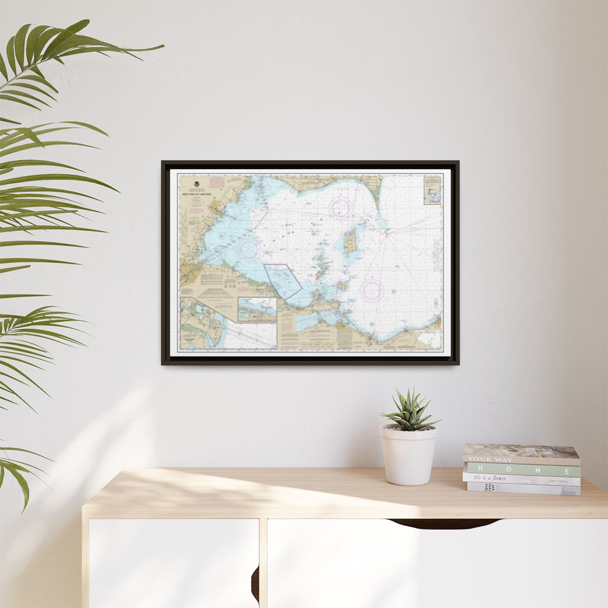 Chart 14830 West End of Lake Erie; Port Clinton Harbor; Monroe Harbor; Lorain to Detroit River; Vermilion - NOAA Nautical Chart Floating Frame Canvas | 30" x 20" | 36" x 24" | 48" x 32" - Espresso context-1