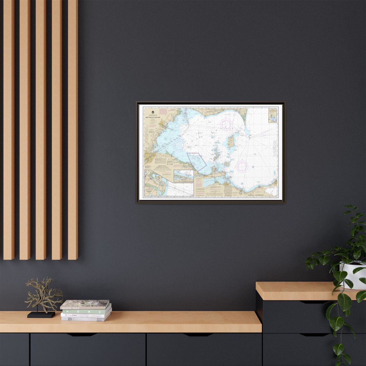 Chart 14830 West End of Lake Erie; Port Clinton Harbor; Monroe Harbor; Lorain to Detroit River; Vermilion - NOAA Nautical Chart Floating Frame Canvas | 30" x 20" | 36" x 24" | 48" x 32" - Espresso context-2