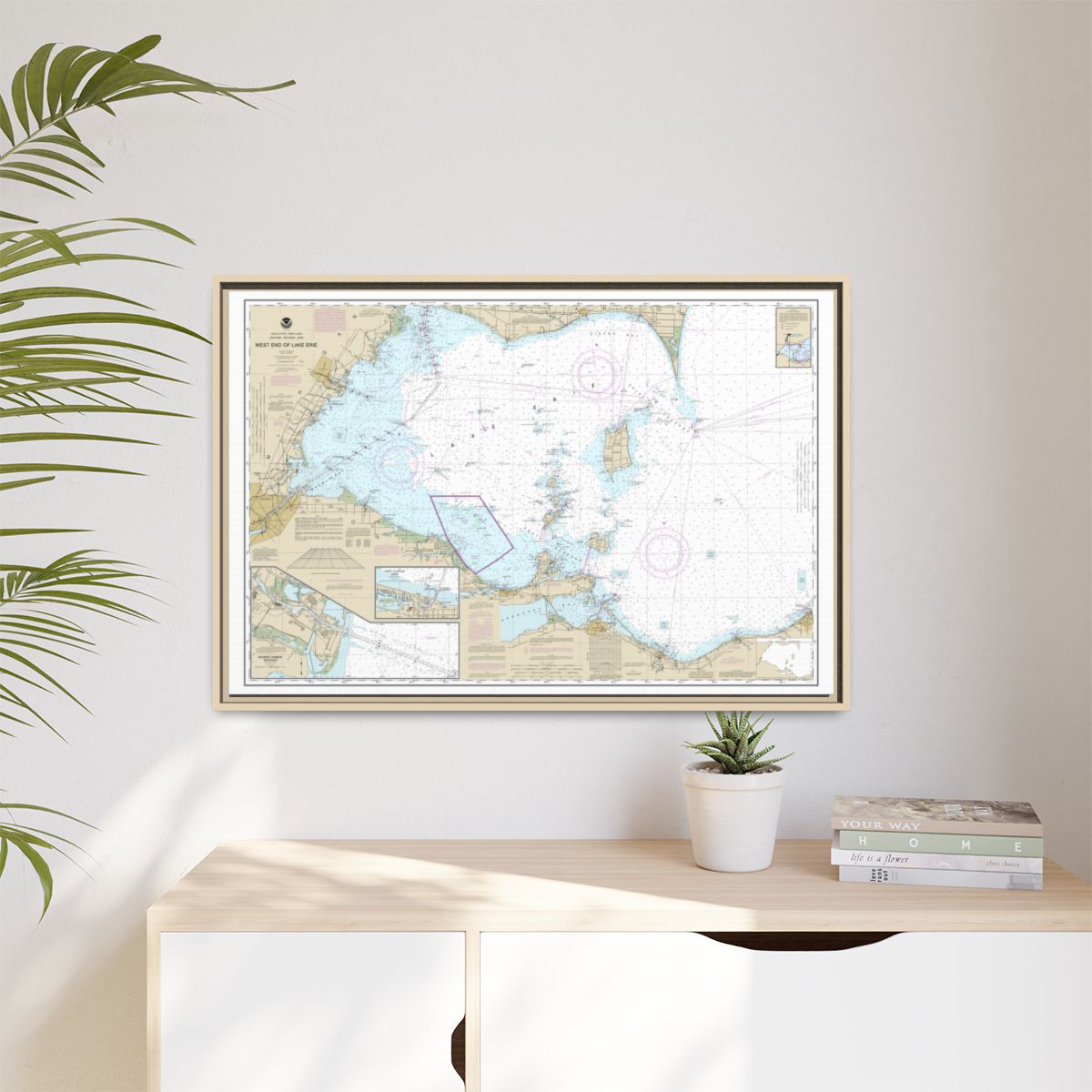 Chart 14830 West End of Lake Erie; Port Clinton Harbor; Monroe Harbor; Lorain to Detroit River; Vermilion - NOAA Nautical Chart Floating Frame Canvas | 30" x 20" | 36" x 24" | 48" x 32" - Natural context-1