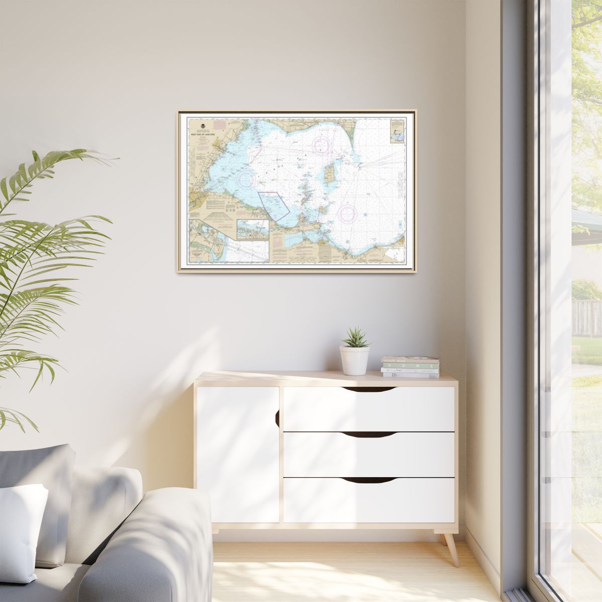 Chart 14830 West End of Lake Erie; Port Clinton Harbor; Monroe Harbor; Lorain to Detroit River; Vermilion - NOAA Nautical Chart Floating Frame Canvas | 30" x 20" | 36" x 24" | 48" x 32" - Natural context-1