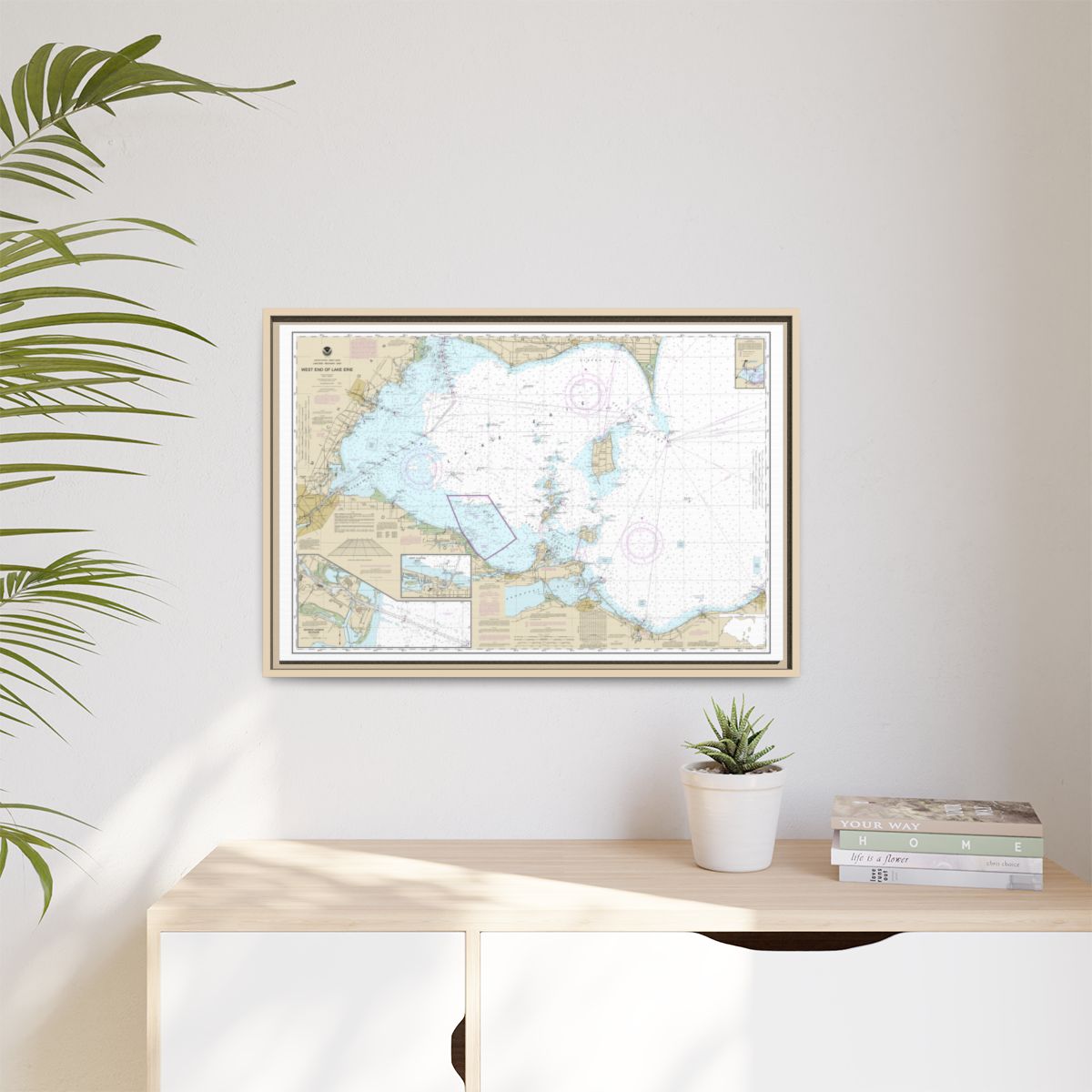 Chart 14830 West End of Lake Erie; Port Clinton Harbor; Monroe Harbor; Lorain to Detroit River; Vermilion - NOAA Nautical Chart Floating Frame Canvas | 30" x 20" | 36" x 24" | 48" x 32" - Natural context-1