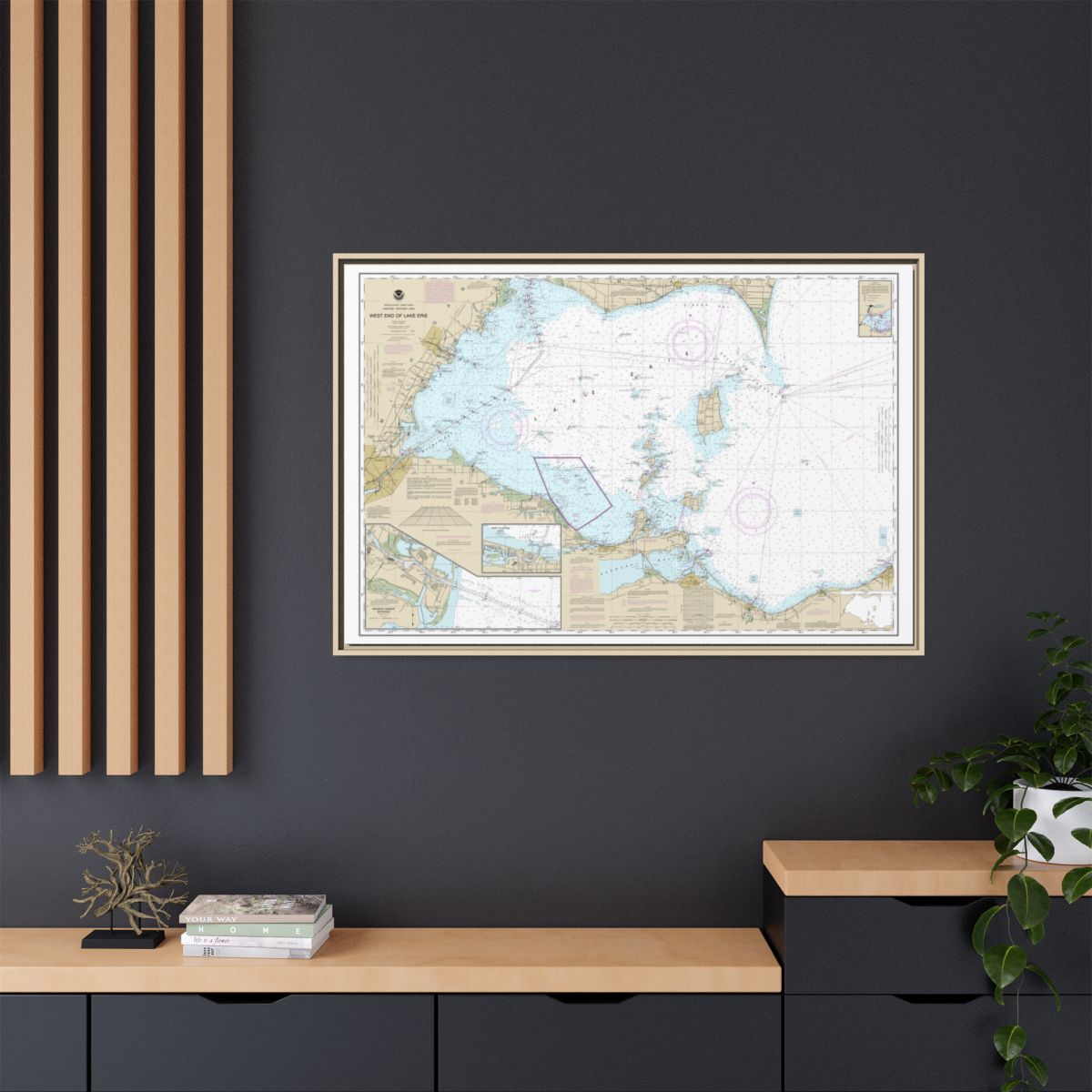 Chart 14830 West End of Lake Erie; Port Clinton Harbor; Monroe Harbor; Lorain to Detroit River; Vermilion - NOAA Nautical Chart Floating Frame Canvas | 30" x 20" | 36" x 24" | 48" x 32" - Natural context-2