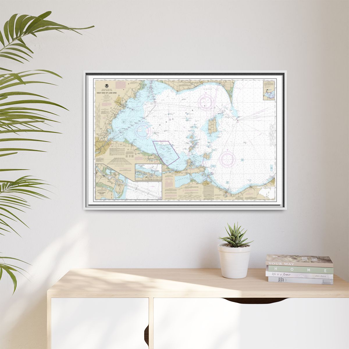 Chart 14830 West End of Lake Erie; Port Clinton Harbor; Monroe Harbor; Lorain to Detroit River; Vermilion - NOAA Nautical Chart Floating Frame Canvas | 30" x 20" | 36" x 24" | 48" x 32" - White context-1