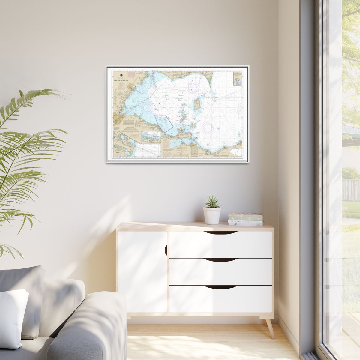 Chart 14830 West End of Lake Erie; Port Clinton Harbor; Monroe Harbor; Lorain to Detroit River; Vermilion - NOAA Nautical Chart Floating Frame Canvas | 30" x 20" | 36" x 24" | 48" x 32" - White context-1