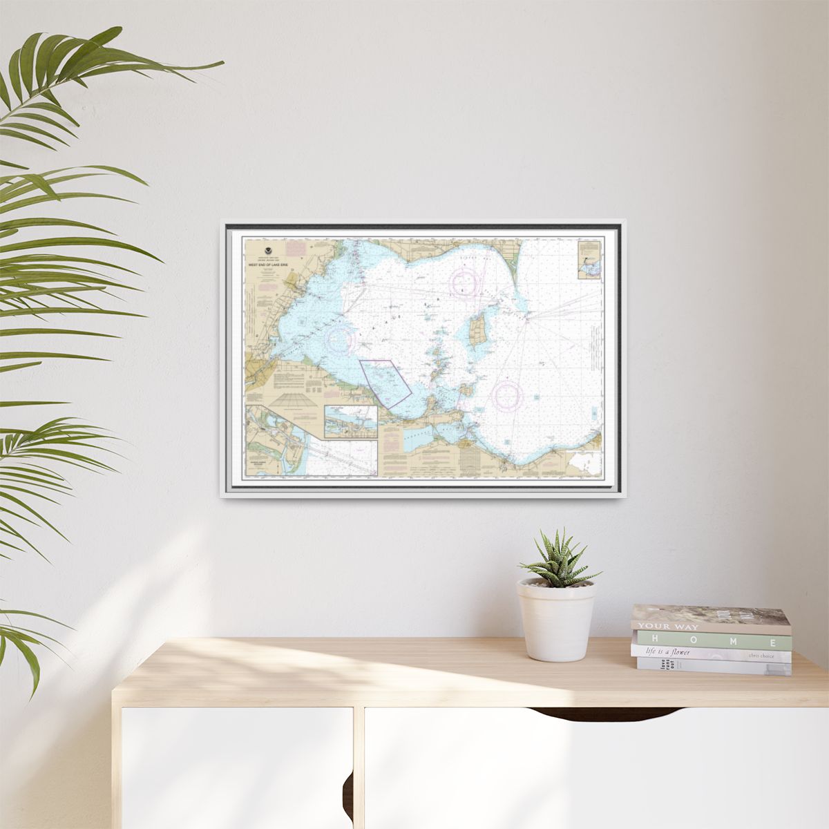 Chart 14830 West End of Lake Erie; Port Clinton Harbor; Monroe Harbor; Lorain to Detroit River; Vermilion - NOAA Nautical Chart Floating Frame Canvas | 30" x 20" | 36" x 24" | 48" x 32" - White context-1