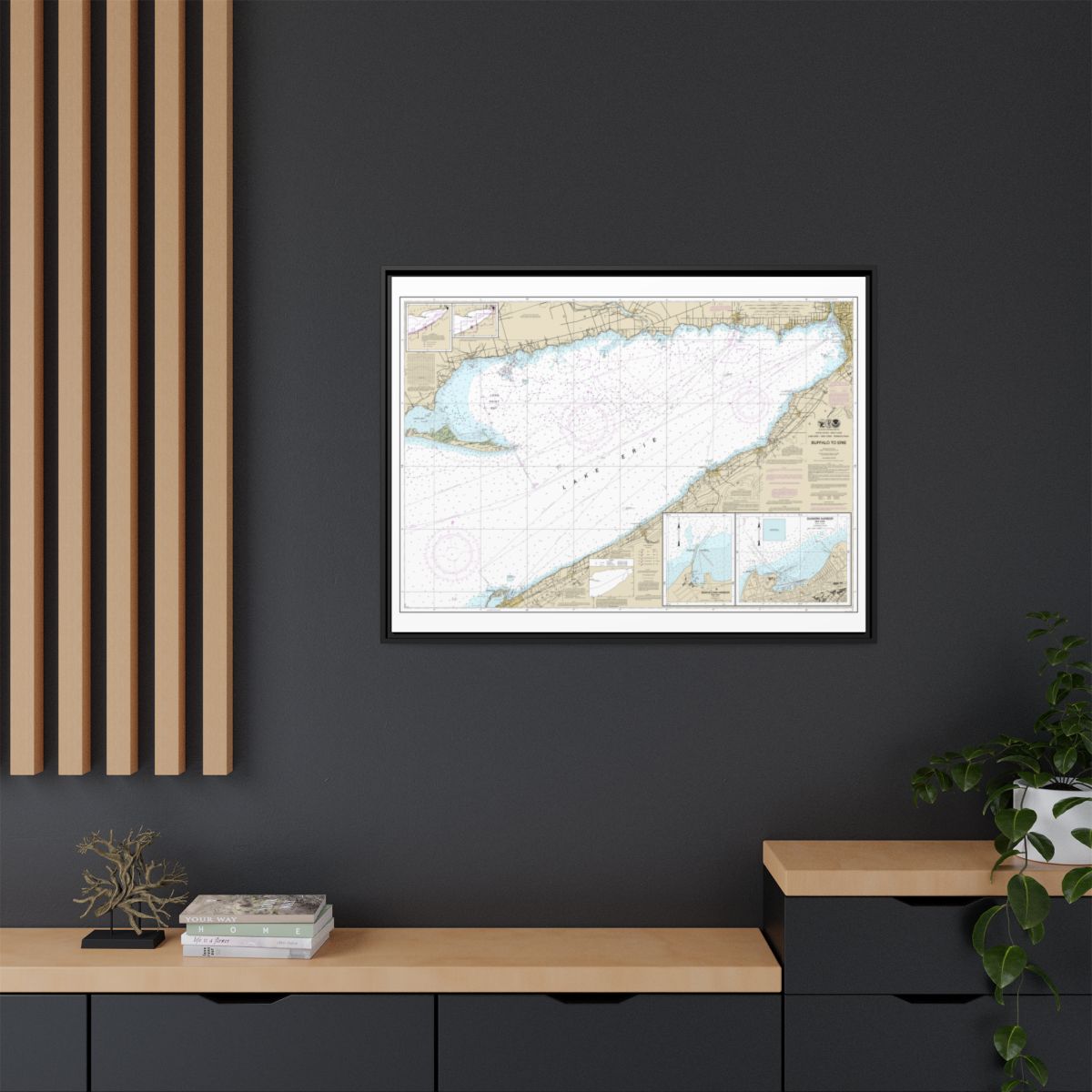 Chart 14838 Buffalo to Erie;Dunkirk;Barcelone Harbor - NOAA Nautical Chart Floating Frame Canvas | 32" x 24" | 40" x 30" - Black context-2