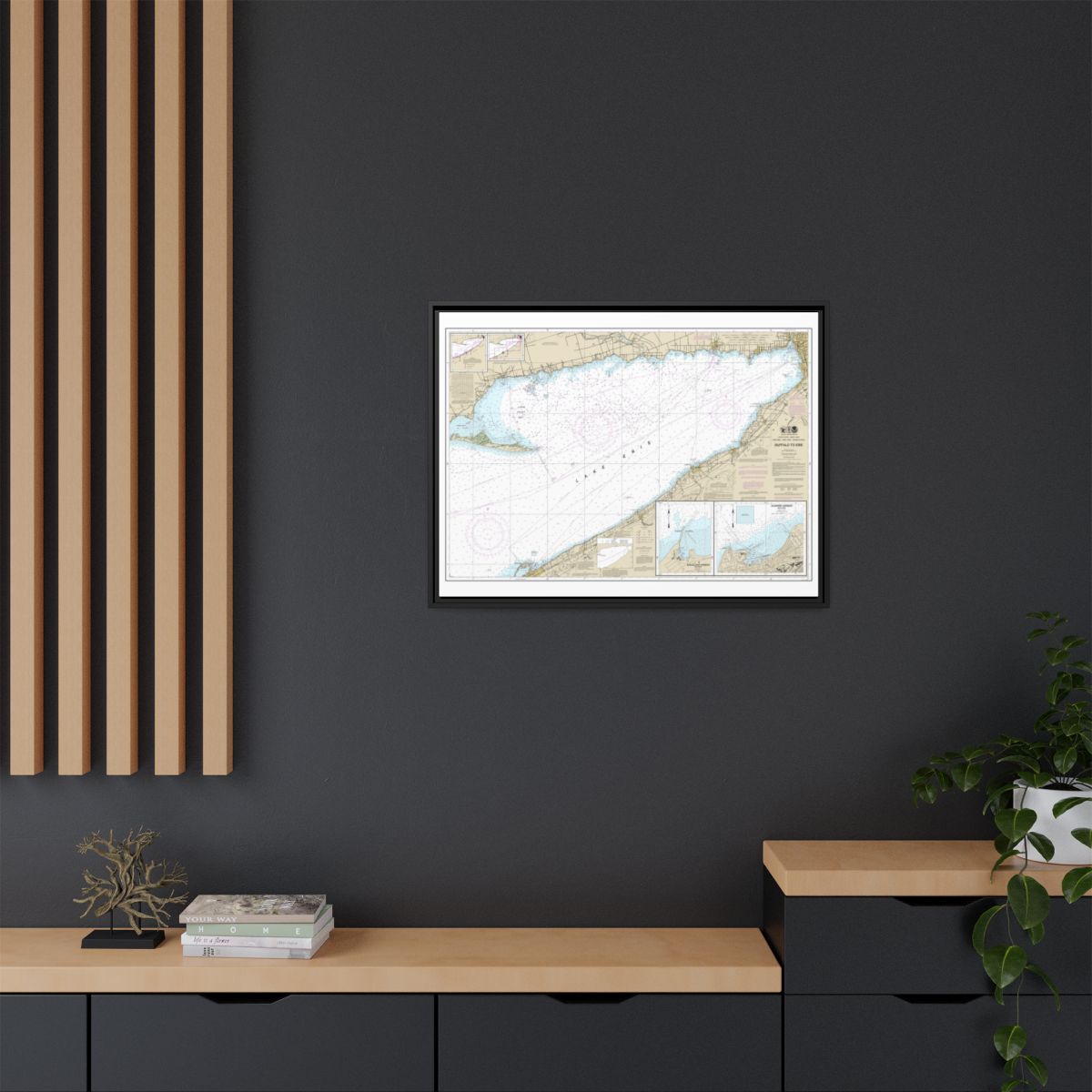Chart 14838 Buffalo to Erie;Dunkirk;Barcelone Harbor - NOAA Nautical Chart Floating Frame Canvas | 32" x 24" | 40" x 30" - Black context-2