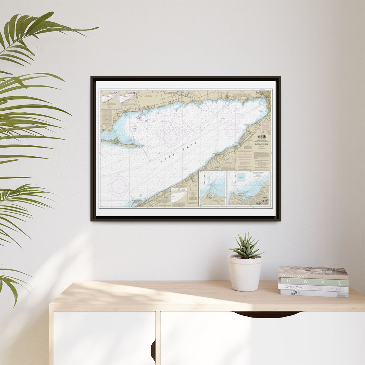 Chart 14838 Buffalo to Erie;Dunkirk;Barcelone Harbor - NOAA Nautical Chart Floating Frame Canvas | 32" x 24" | 40" x 30" - Espresso context-1