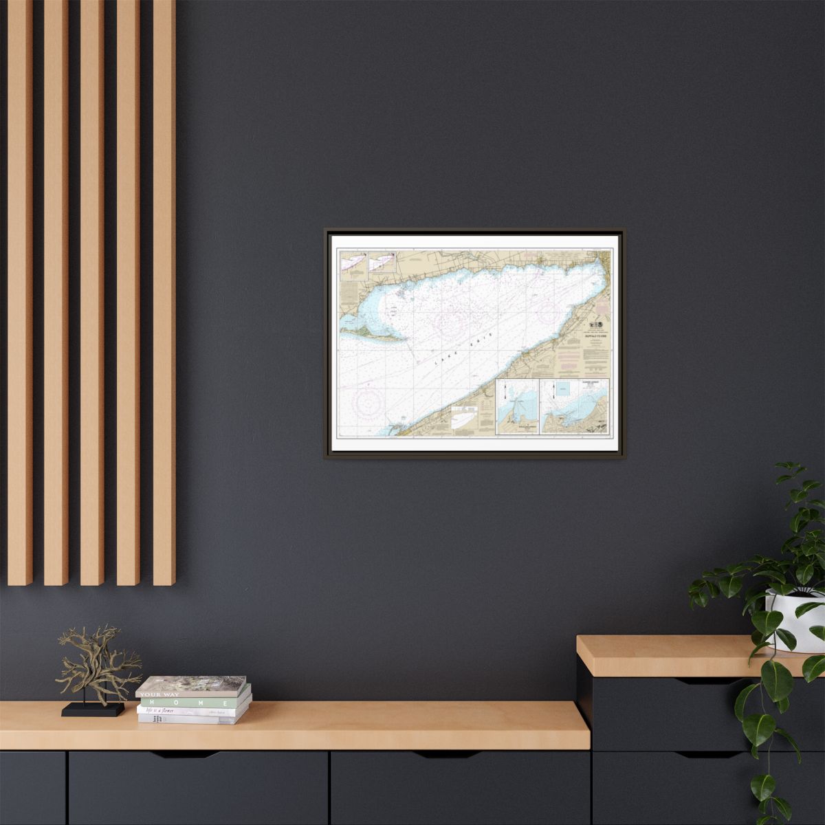 Chart 14838 Buffalo to Erie;Dunkirk;Barcelone Harbor - NOAA Nautical Chart Floating Frame Canvas | 32" x 24" | 40" x 30" - Espresso context-2