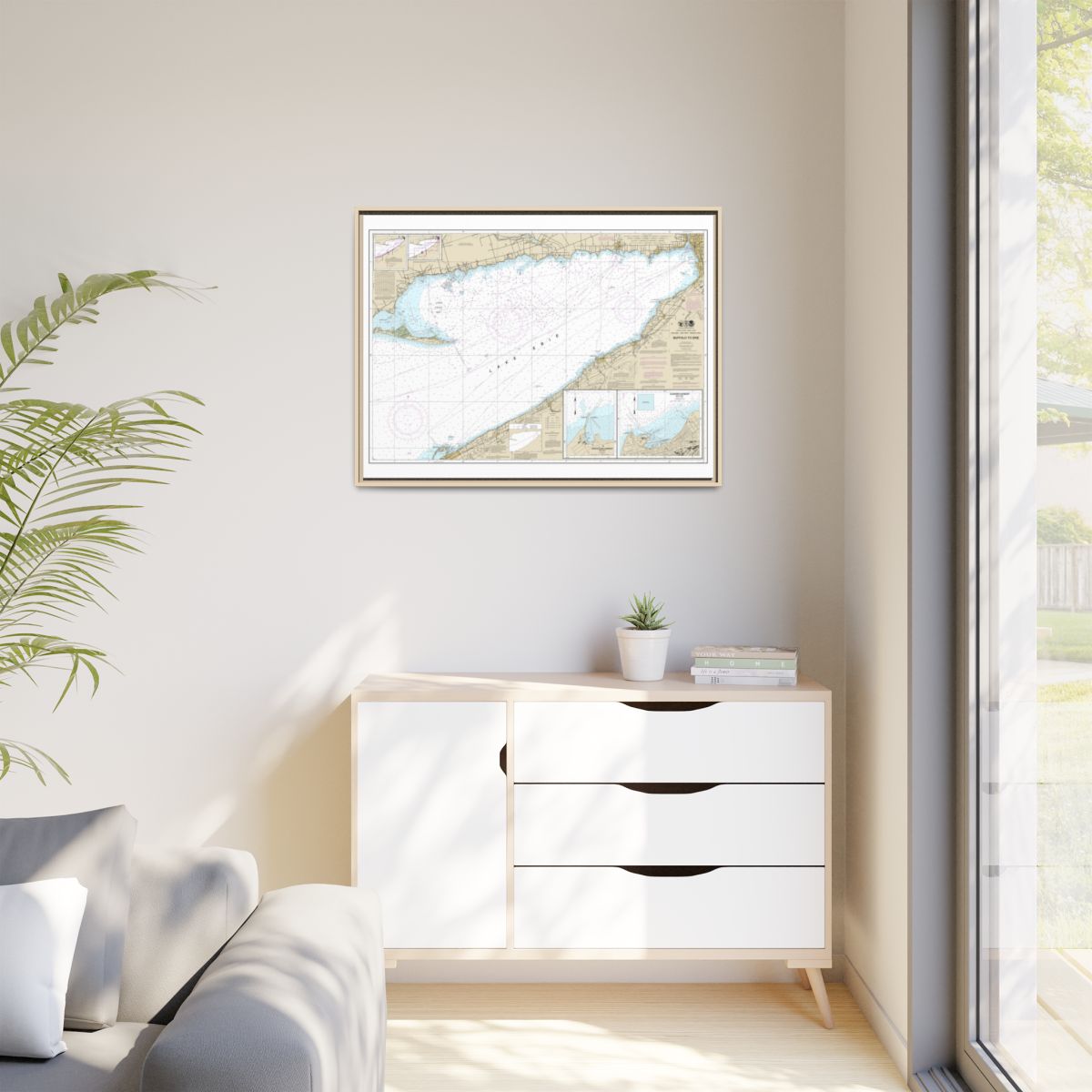 Chart 14838 Buffalo to Erie;Dunkirk;Barcelone Harbor - NOAA Nautical Chart Floating Frame Canvas | 32" x 24" | 40" x 30" - Natural context-1