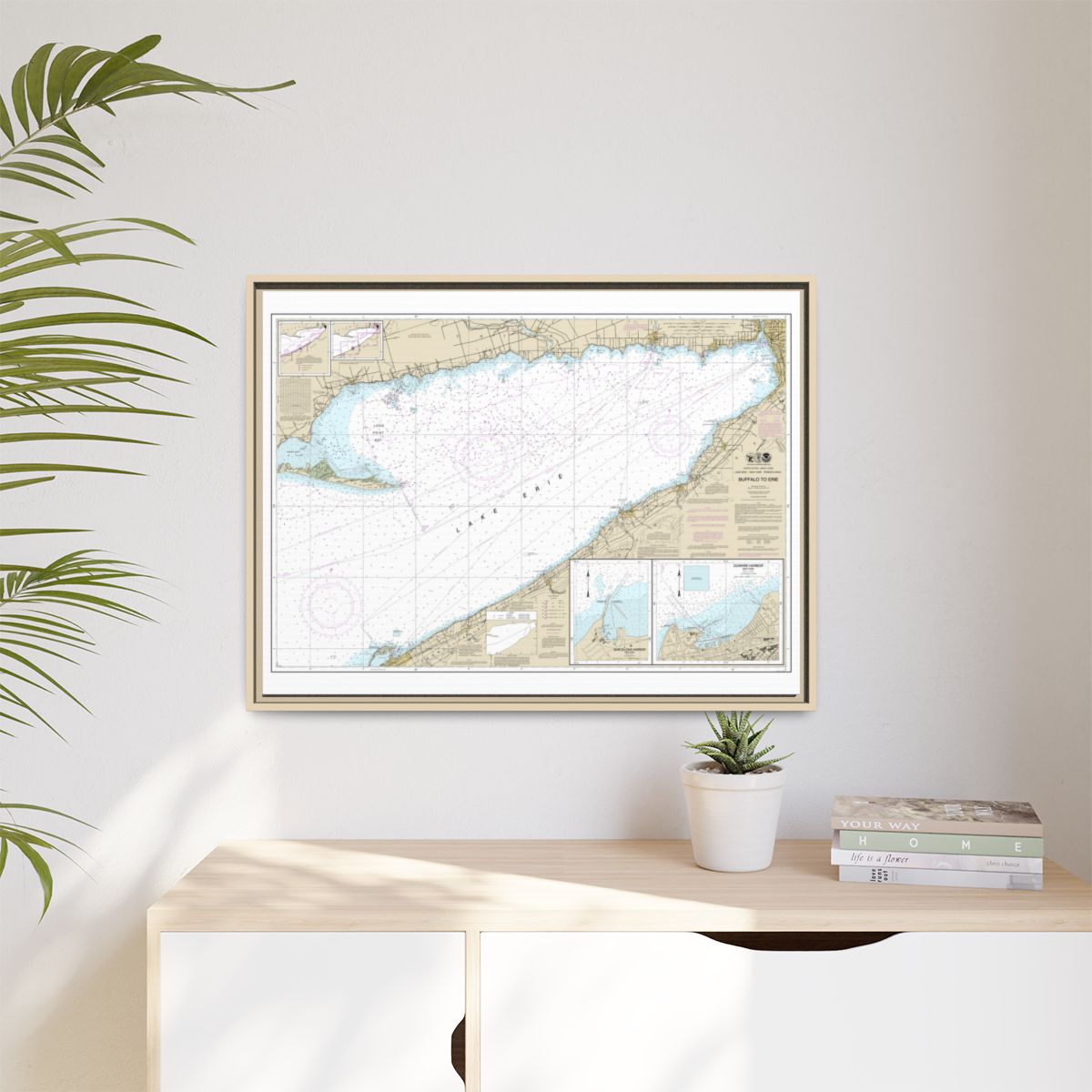 Chart 14838 Buffalo to Erie;Dunkirk;Barcelone Harbor - NOAA Nautical Chart Floating Frame Canvas | 32" x 24" | 40" x 30" - Natural context-1