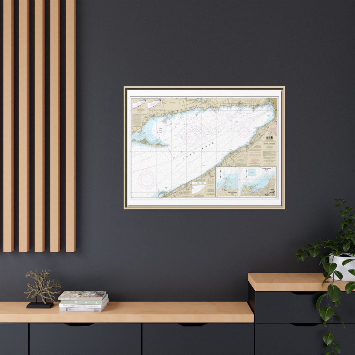 Chart 14838 Buffalo to Erie;Dunkirk;Barcelone Harbor - NOAA Nautical Chart Floating Frame Canvas | 32" x 24" | 40" x 30" - Natural context-2