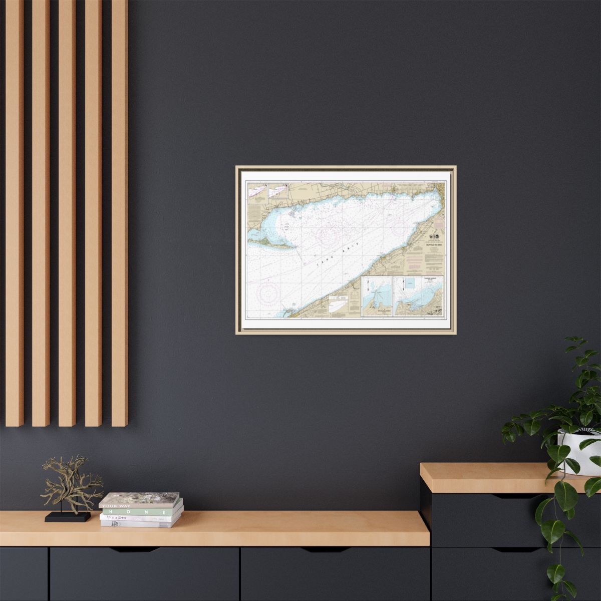 Chart 14838 Buffalo to Erie;Dunkirk;Barcelone Harbor - NOAA Nautical Chart Floating Frame Canvas | 32" x 24" | 40" x 30" - Natural context-2
