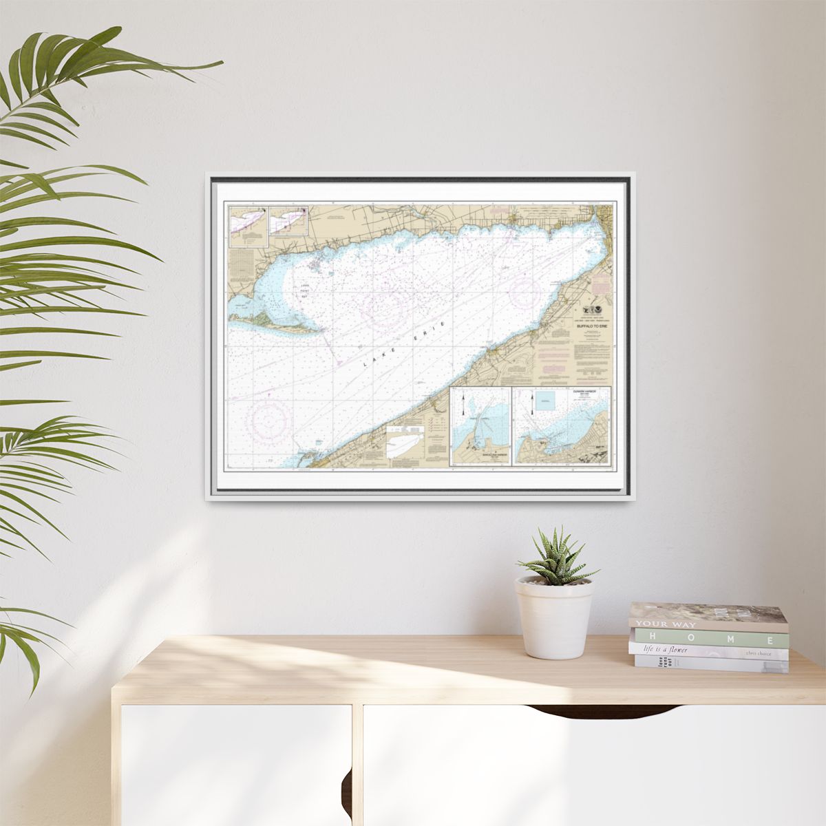 Chart 14838 Buffalo to Erie;Dunkirk;Barcelone Harbor - NOAA Nautical Chart Floating Frame Canvas | 32" x 24" | 40" x 30" - White context-1