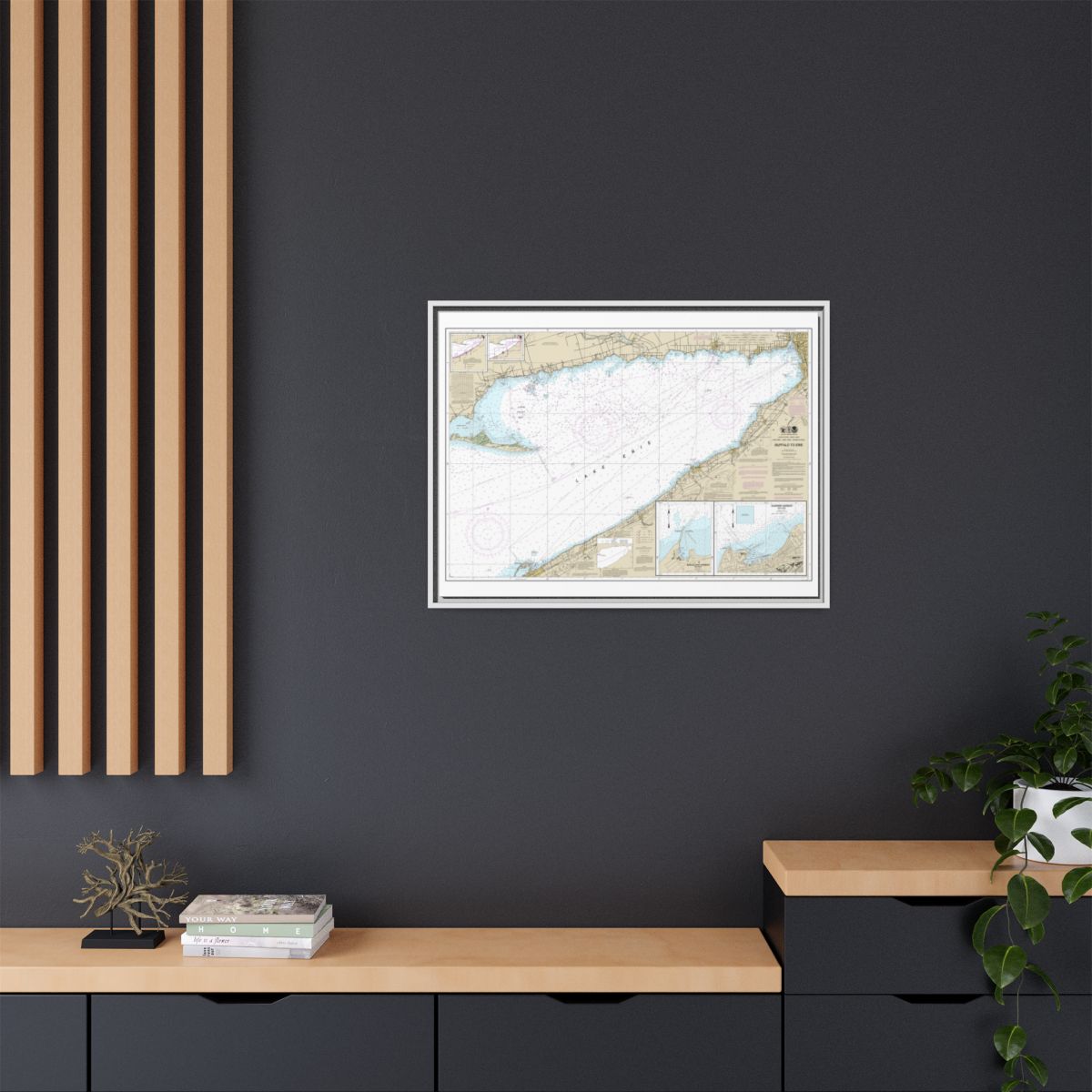 Chart 14838 Buffalo to Erie;Dunkirk;Barcelone Harbor - NOAA Nautical Chart Floating Frame Canvas | 32" x 24" | 40" x 30" - White context-2