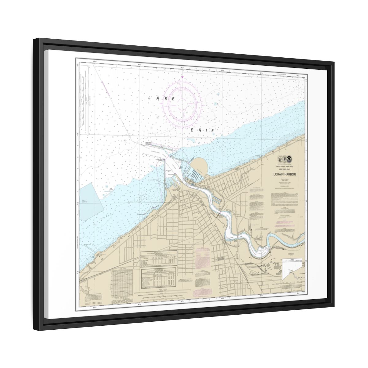 Chart 14841 Lorain Harbor - NOAA Nautical Chart Floating Frame Canvas | 32" x 24" | 40" x 30" - Black side