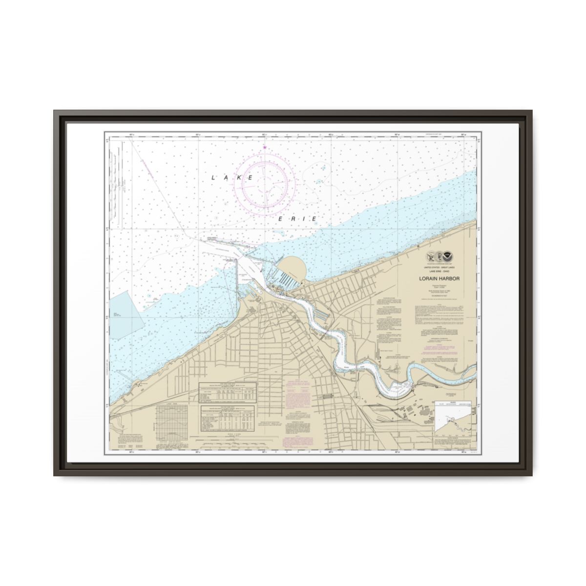 Chart 14841 Lorain Harbor - NOAA Nautical Chart Floating Frame Canvas | 32" x 24" | 40" x 30" - Espresso front