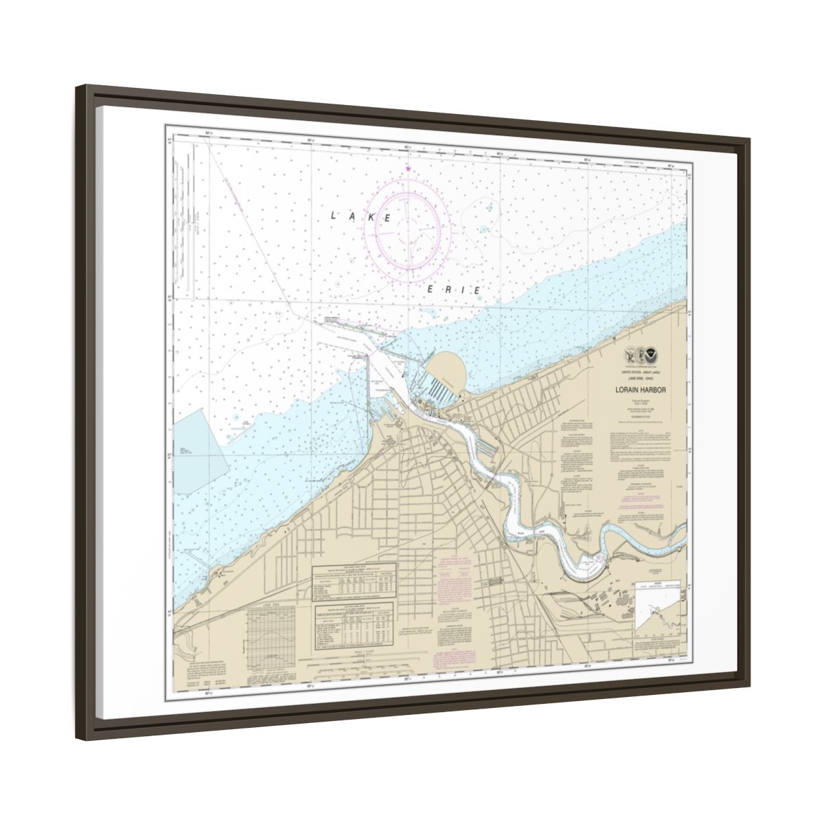Chart 14841 Lorain Harbor - NOAA Nautical Chart Floating Frame Canvas | 32" x 24" | 40" x 30" - Espresso side