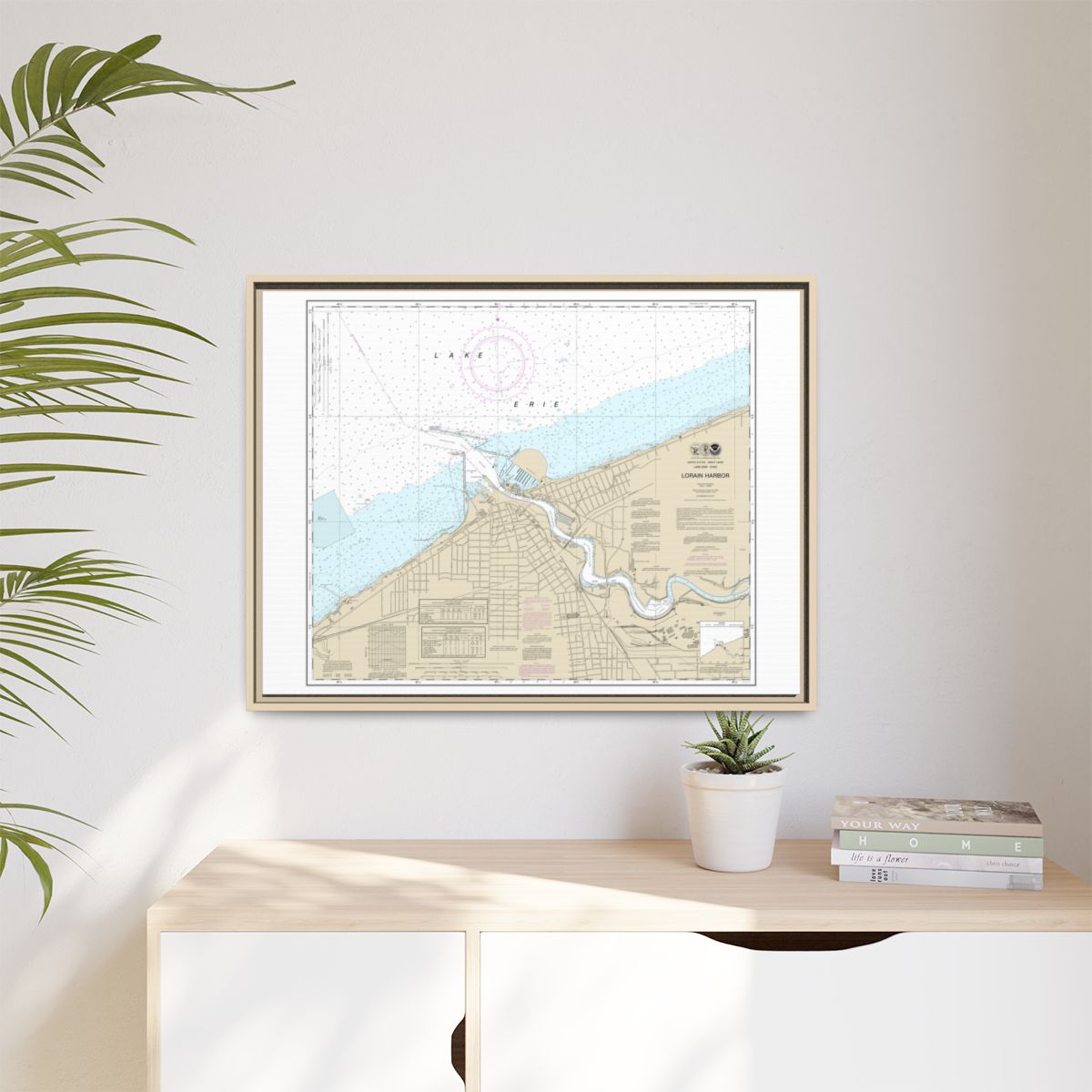 Chart 14841 Lorain Harbor - NOAA Nautical Chart Floating Frame Canvas | 32" x 24" | 40" x 30" - Natural context-1