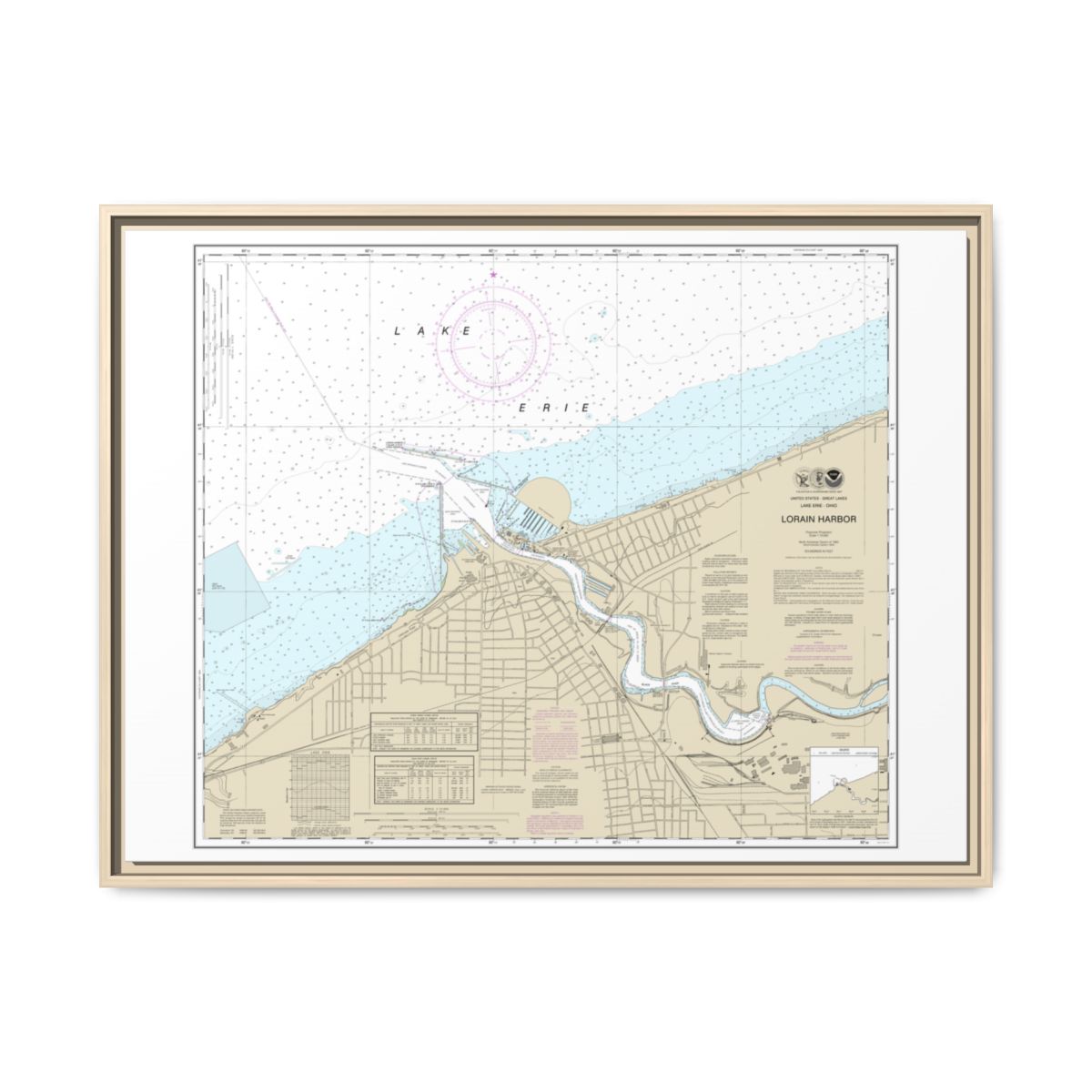 Chart 14841 Lorain Harbor - NOAA Nautical Chart Floating Frame Canvas | 32" x 24" | 40" x 30" - Natural front