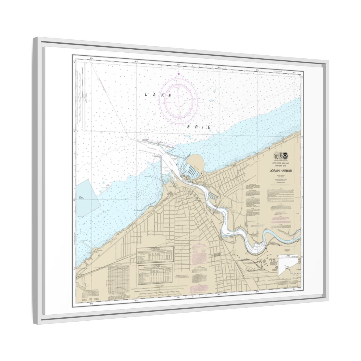 Chart 14841 Lorain Harbor - NOAA Nautical Chart Floating Frame Canvas | 32" x 24" | 40" x 30" - White side