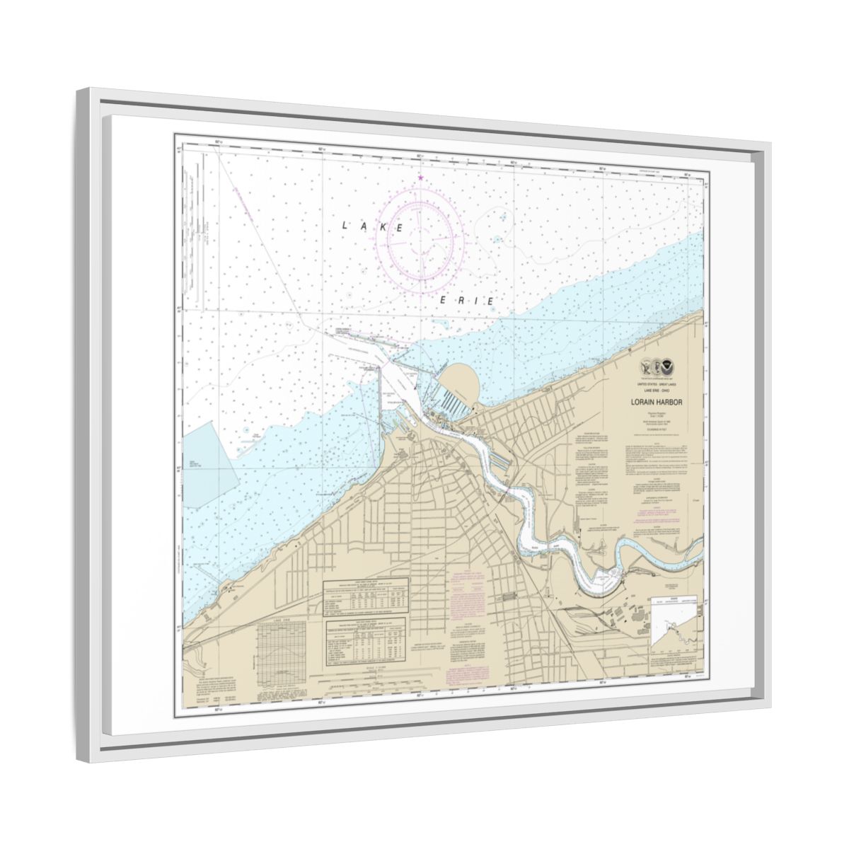 Chart 14841 Lorain Harbor - NOAA Nautical Chart Floating Frame Canvas | 32" x 24" | 40" x 30" - White side