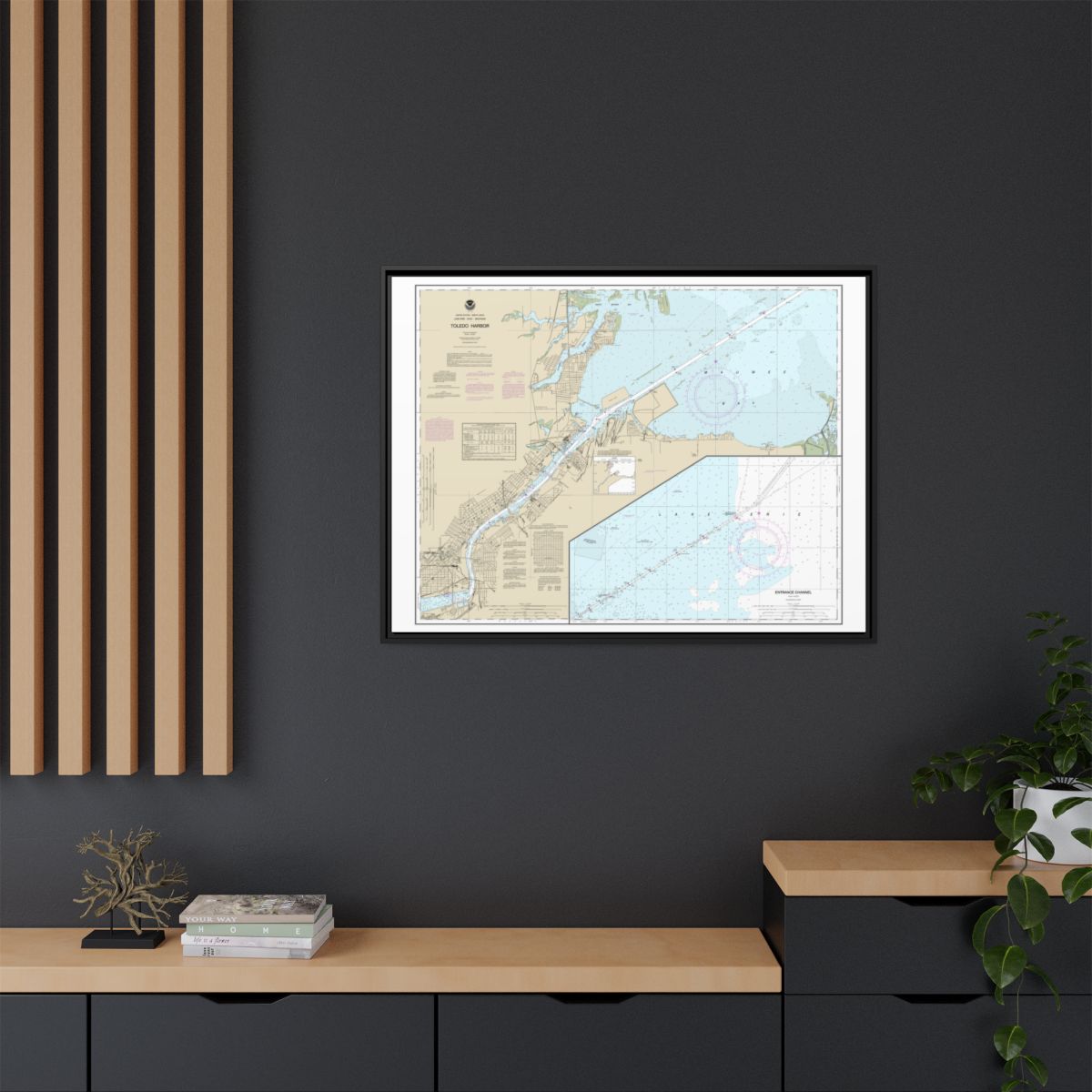 Chart 14847 Toledo Harbor;Entrance Channel to Harbor - NOAA Nautical Chart Floating Frame Canvas | 32" x 24" | 40" x 30" - Black context-2