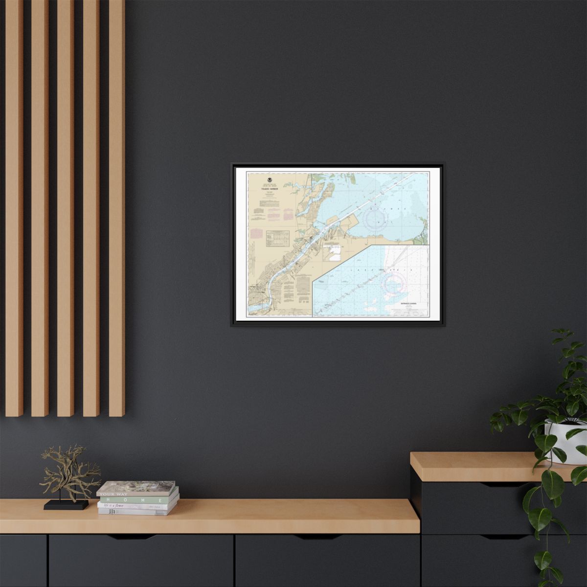 Chart 14847 Toledo Harbor;Entrance Channel to Harbor - NOAA Nautical Chart Floating Frame Canvas | 32" x 24" | 40" x 30" - Black context-2