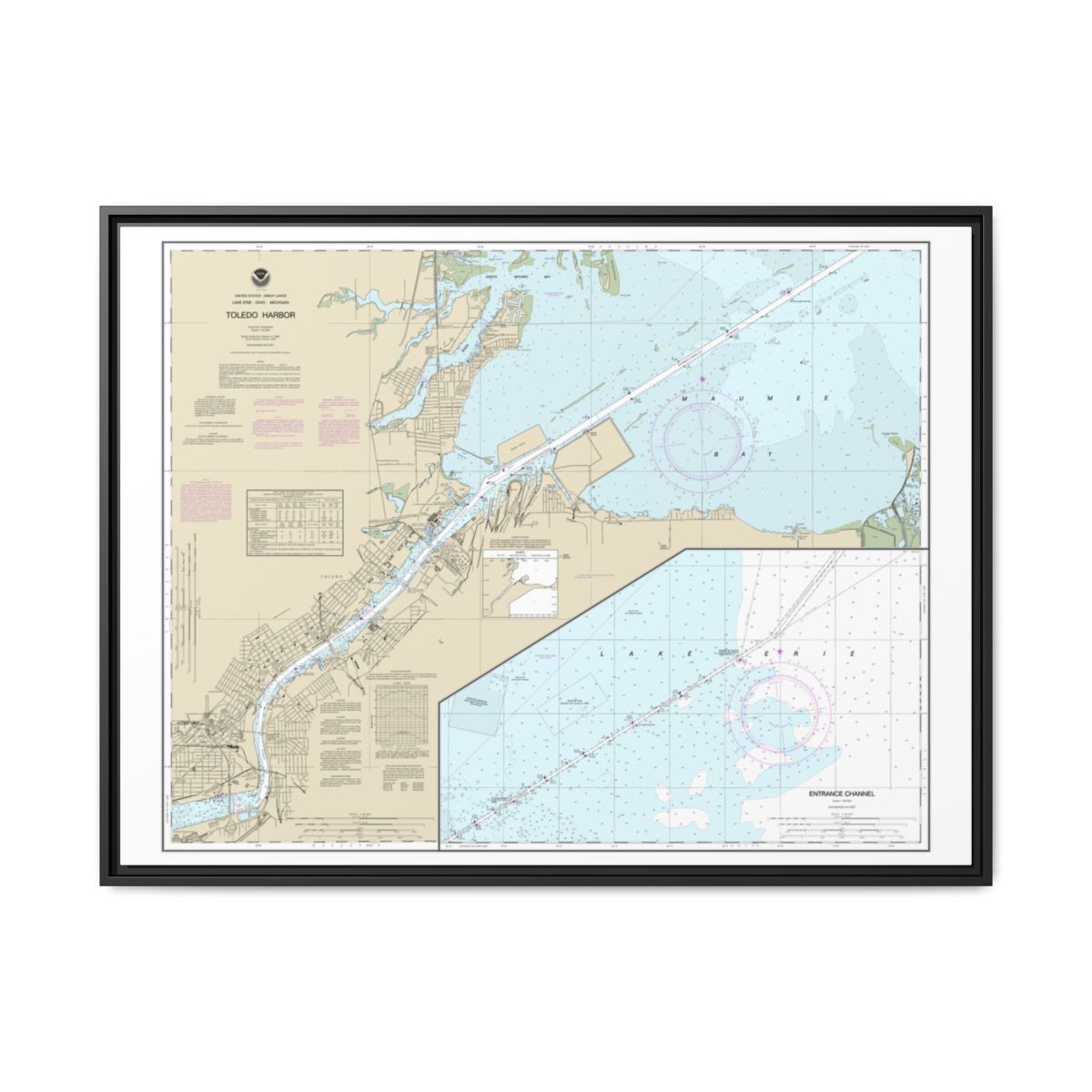 Chart 14847 Toledo Harbor;Entrance Channel to Harbor - NOAA Nautical Chart Floating Frame Canvas | 32" x 24" | 40" x 30" - Black front