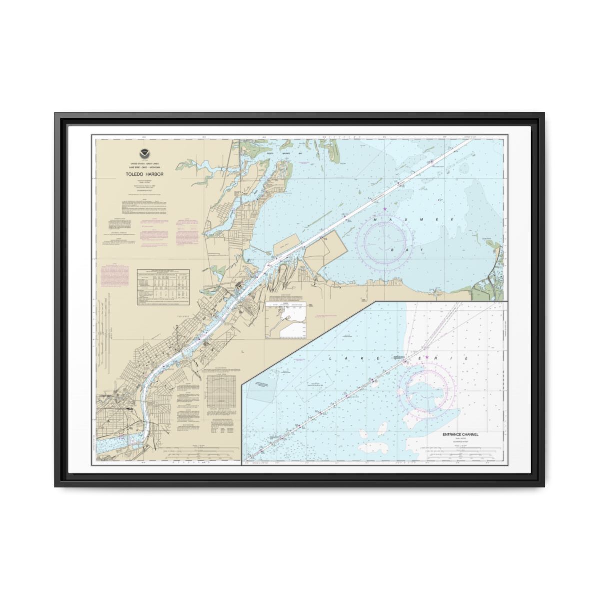 Chart 14847 Toledo Harbor;Entrance Channel to Harbor - NOAA Nautical Chart Floating Frame Canvas | 32" x 24" | 40" x 30" - Black front